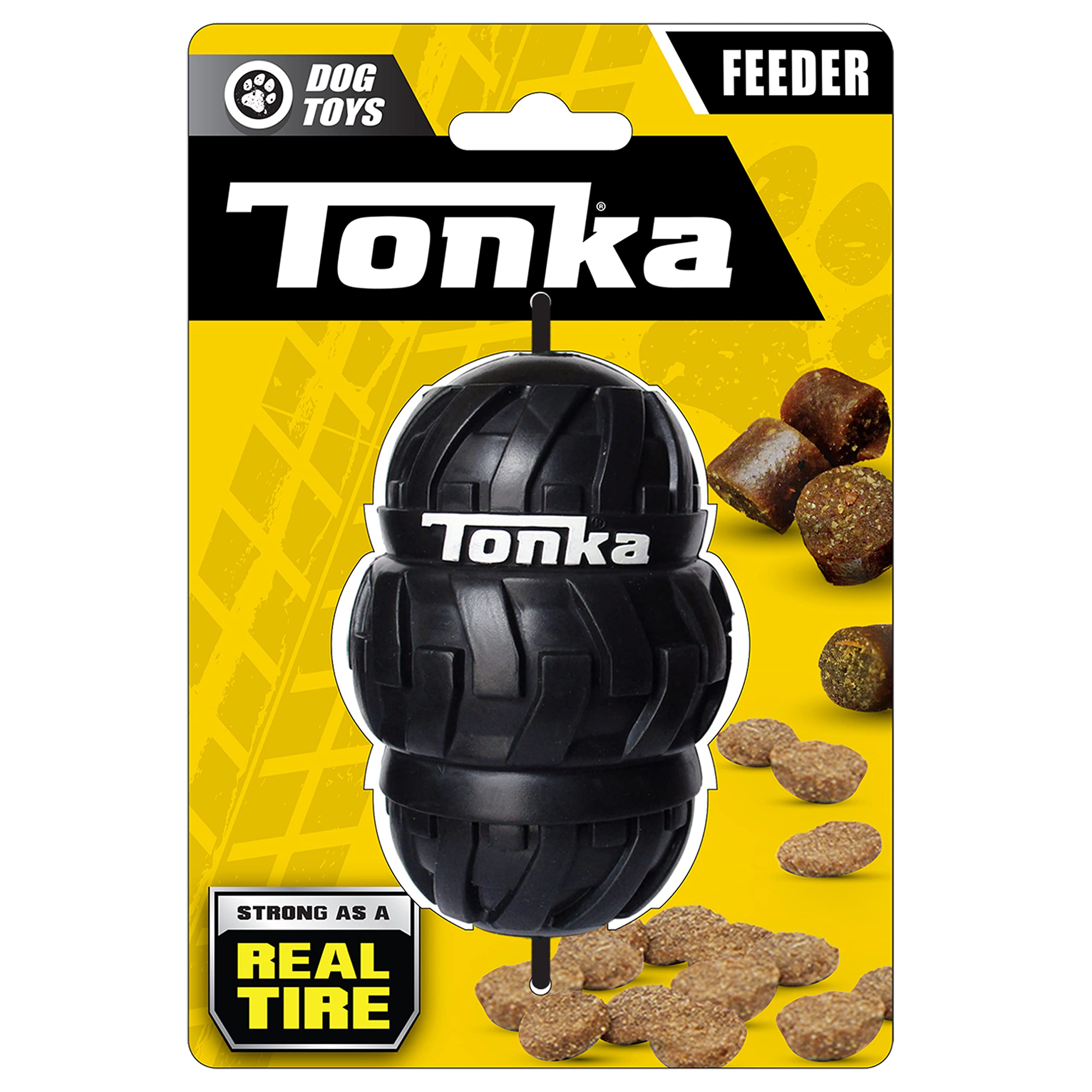 Tonka Tri-Stack Tread Feeder Dog Toy, Lightweight, Durable And Water Resistant, 4 Inches, For Medium/Large Breeds, Single Unit, Black