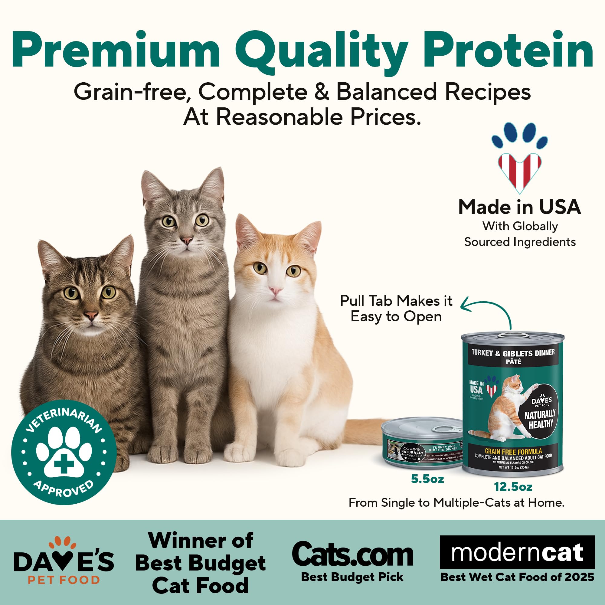 Daves Pet Food Grain Free Wet Cat Food Gravy (Turkey & Giblets Dinner in Gravy), Made in USA Naturally Healthy Canned, Added Vi