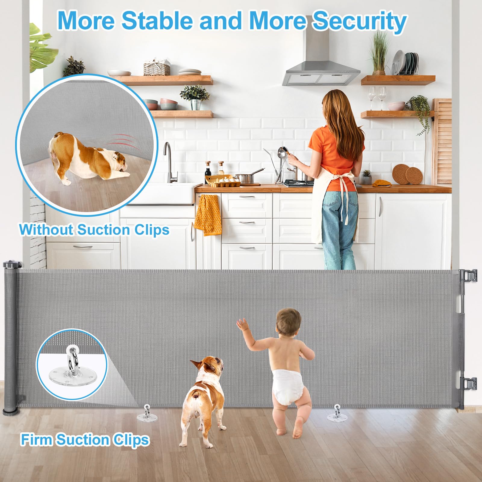 120 inch Retractable Baby Gates, EZIGO Extra Wide Baby Gate for Large Openings Extra Long Baby Gates for Kids or Pets Large Dog