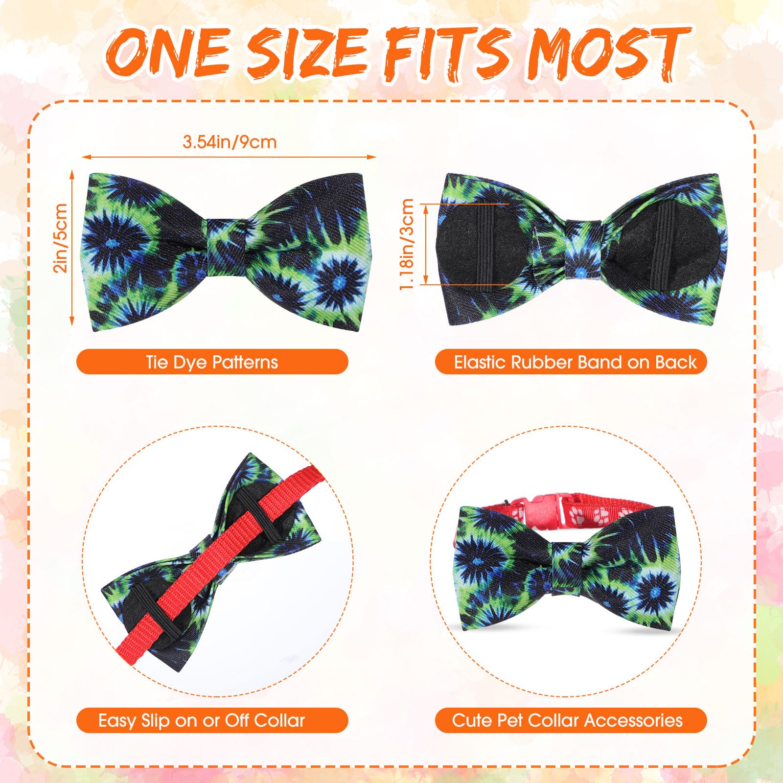 Cosblank 60 Pcs Tie Dye Dog Collar Bow Ties Bulk Dog Grooming Supplies Bowtie Accessories Puppy Bows Detachable Collar Charms Fo