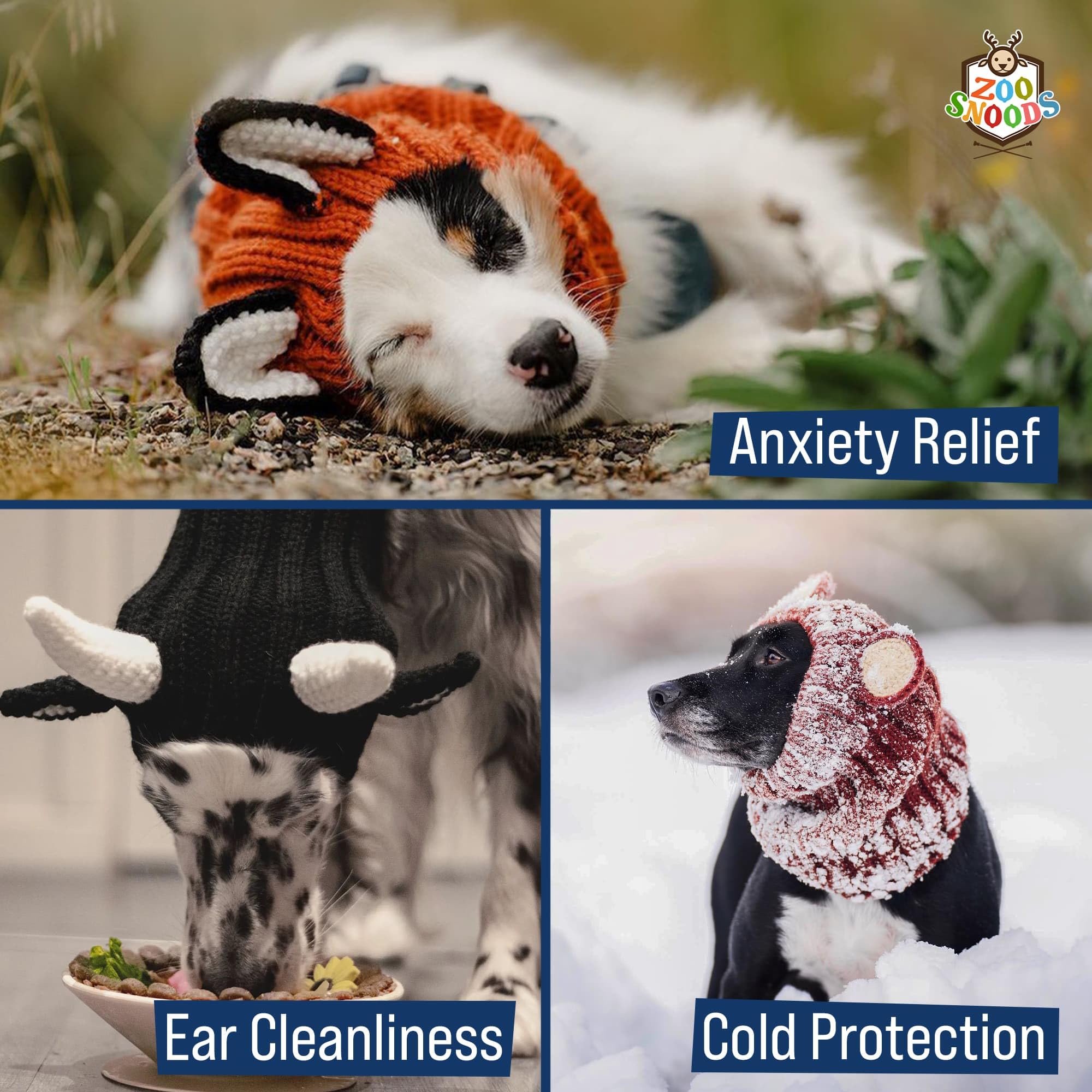 Zoo Snoods Bull Costume - Warm Knit Cow Dog Snood Wrap for Pets, Neck Ear Cover Protection for Halloween Winter (Medium)