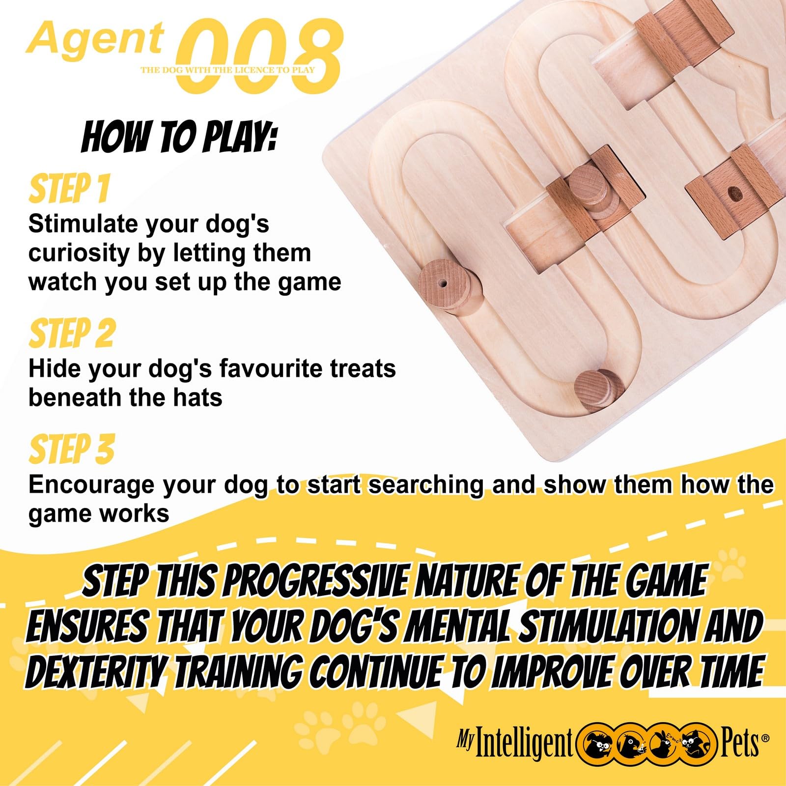 My Intelligent Dogs Agent 008 - Interactive Wooden Puzzle Toy for Dogs, Fun Brain Game for Intelligence Training, Challenging Me