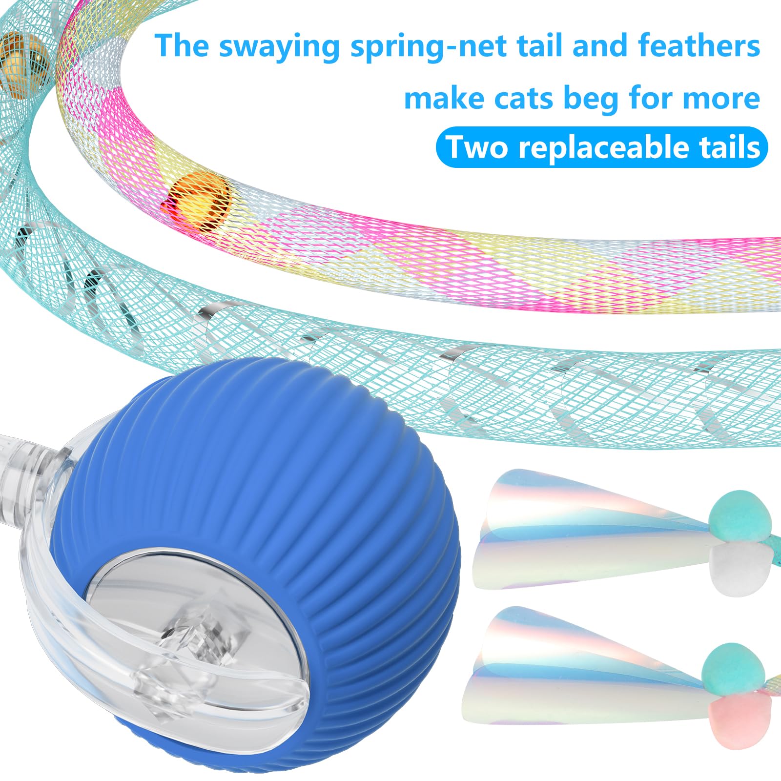 Lordtec Interactive Cat Toys For Indoor Cats, Interactive Cat Ball Toy With Elastic Mesh Tail, Automatic Cat/Kitten Toys With Ch