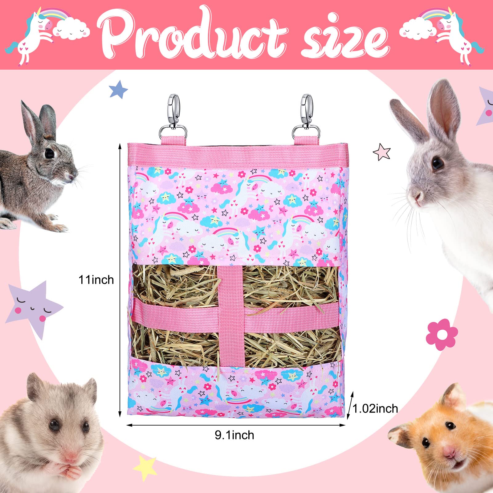 2 Pieces Guinea Pig Hay Bag Washable Pet Rabbit Hay Feeder Bag With 2 Holes Cute Small Animal Hanging Feeder Sack Storage For Ra