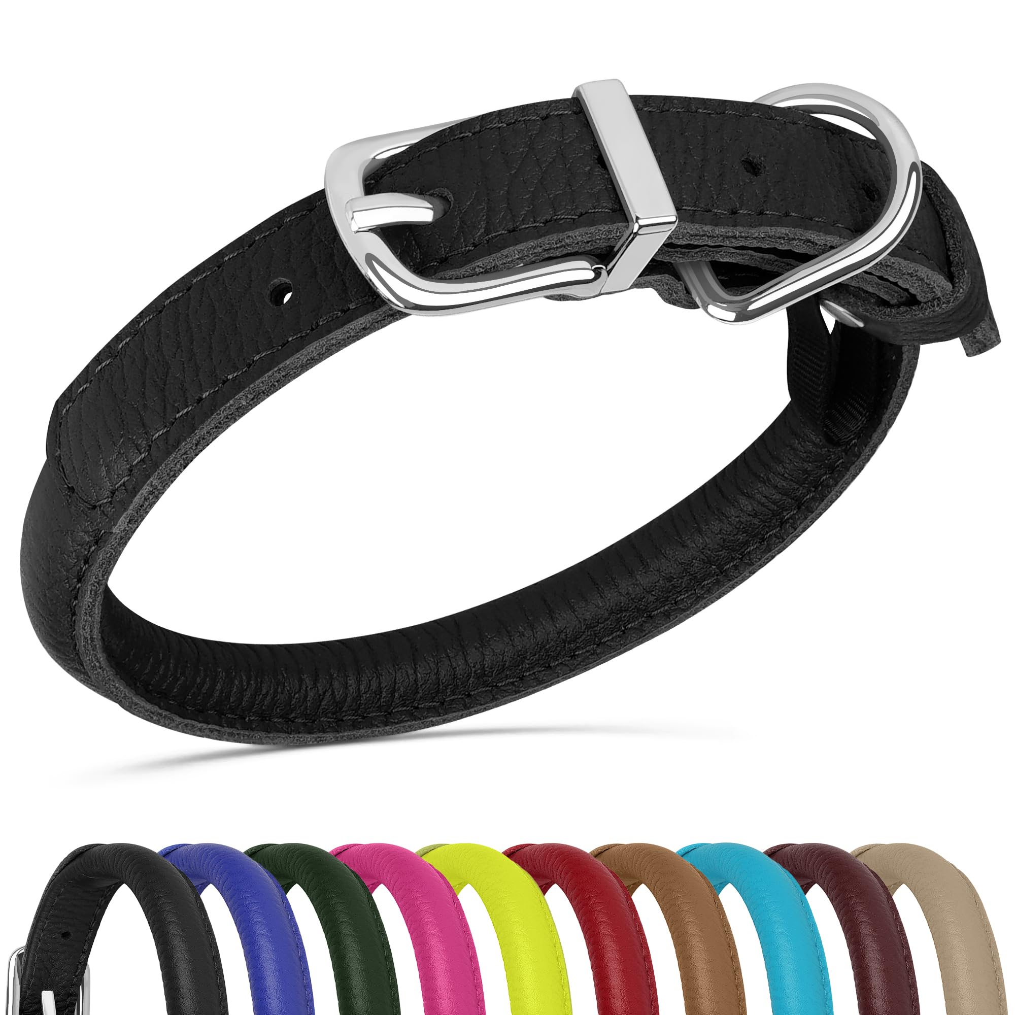 Oopsdoggy Rolled Leather Dog Collar Soft Roll Collars For Small Medium Large Dogs Puppy (Black, Xxl, 20-24)