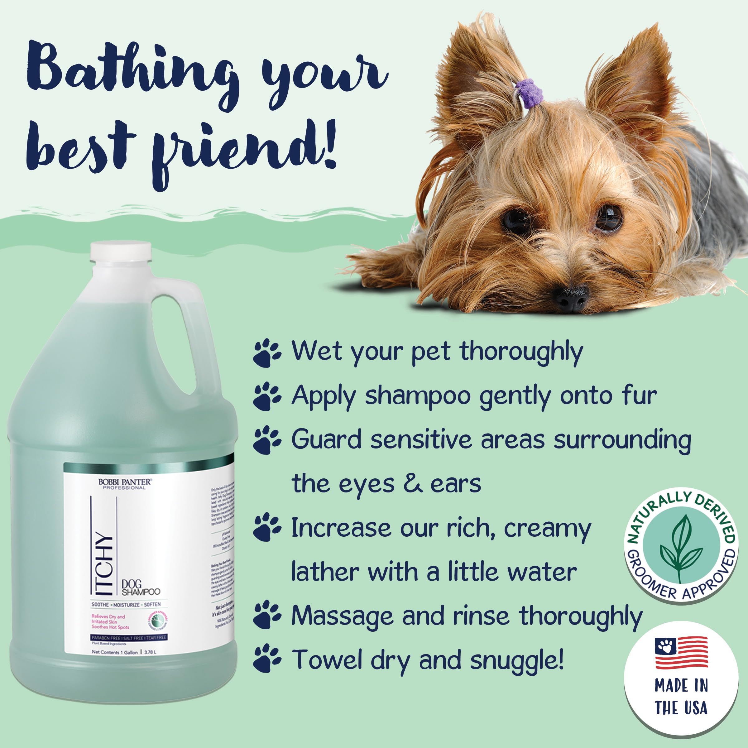 Bobbi Panter Itchy Dog Shampoo For Soothing Skin Relief, Naturally Derived Ingredients, Tear-Free, Salt-Free, Paraben-Free, Ph-Balanced, 20:1 Concentrated Formula, Green Apple Scent, 13 Oz.