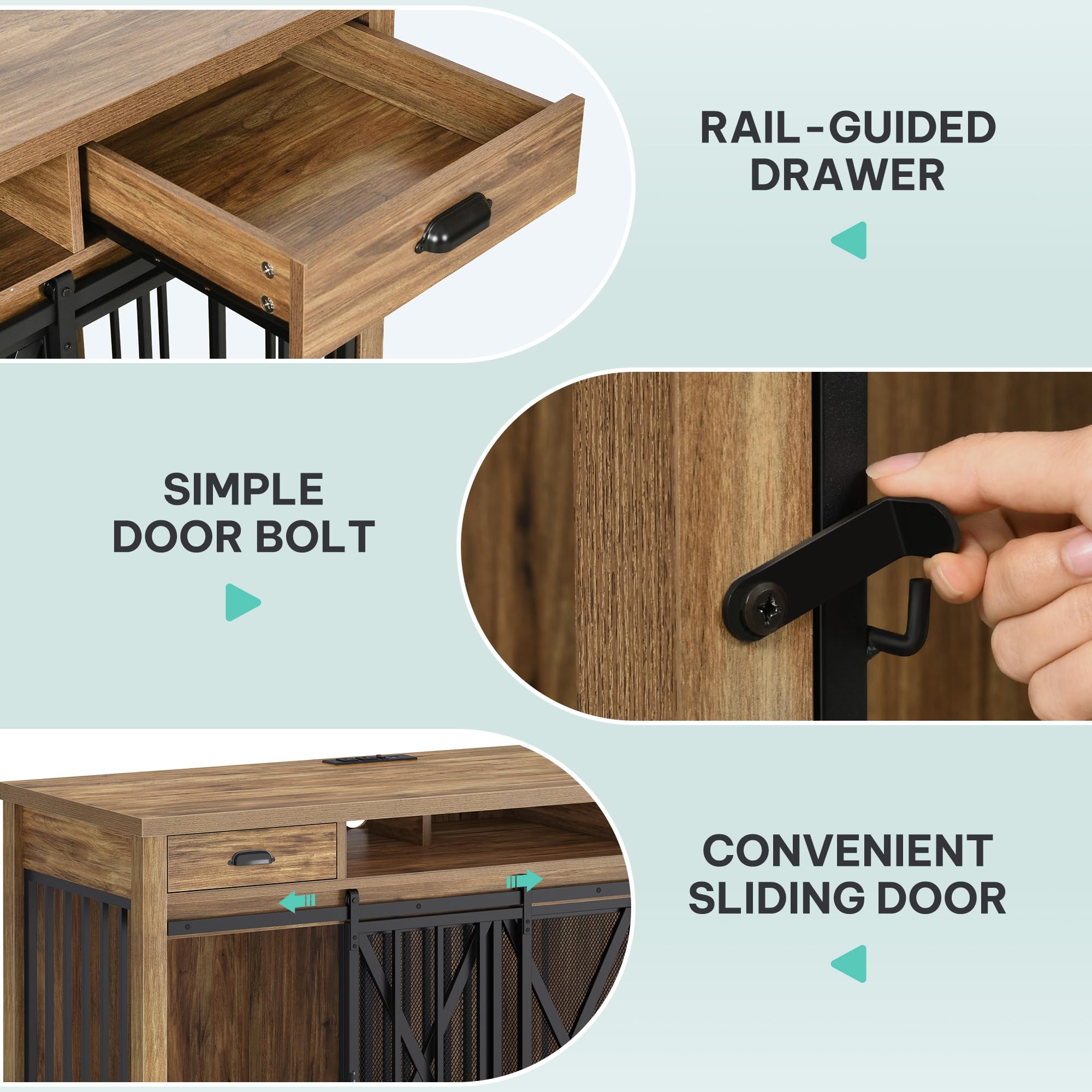 YITAHOME 63" Double Dog Crate TV Stand - Heavy Duty Wooden Indoor Kennel, Brown, Engineered Wood, Model MAYIHibdkN