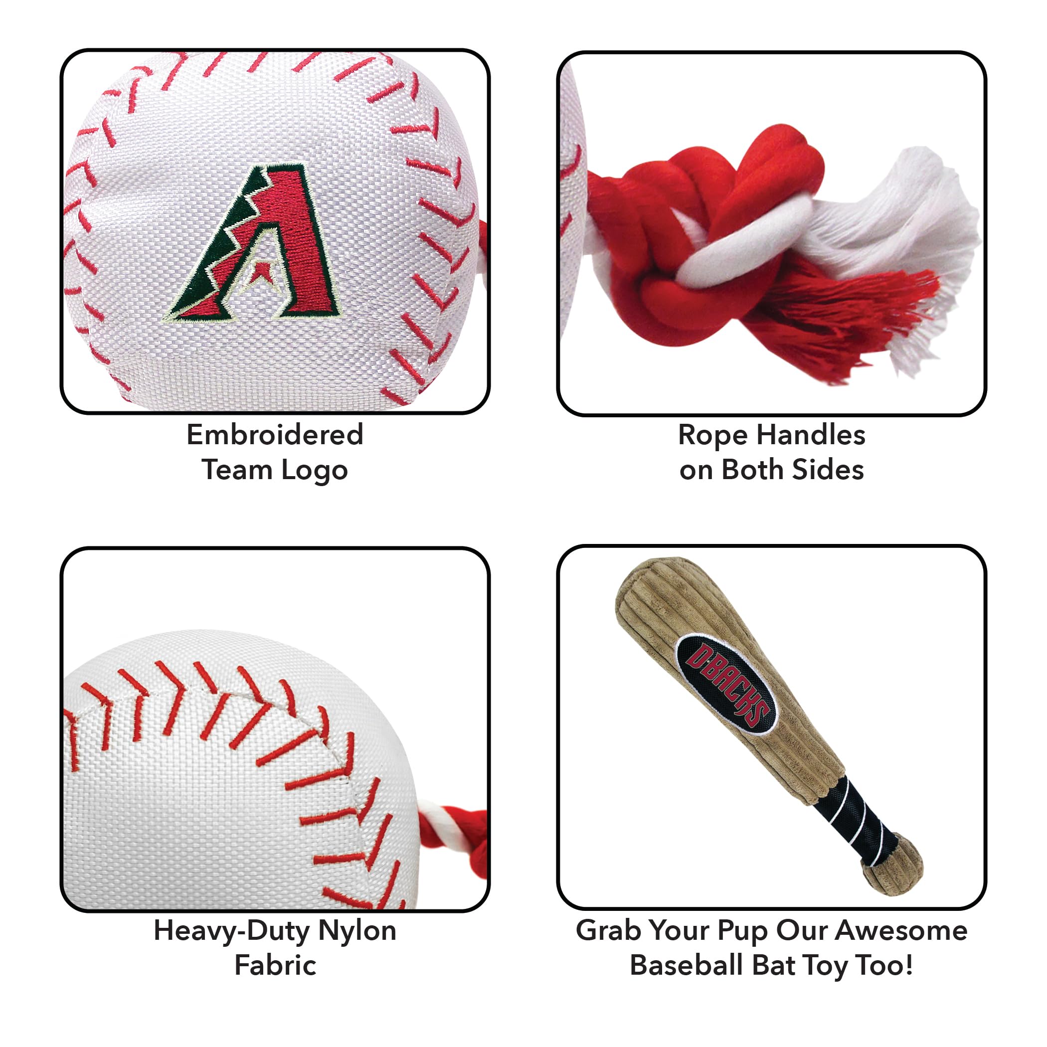 Mlb Arizona Diamondbacks Baseball Rope Toy For Dogs & Cats. Tough Nylon, Sporty Baseball Design, Heavy-Duty Ropes With Inner Squ