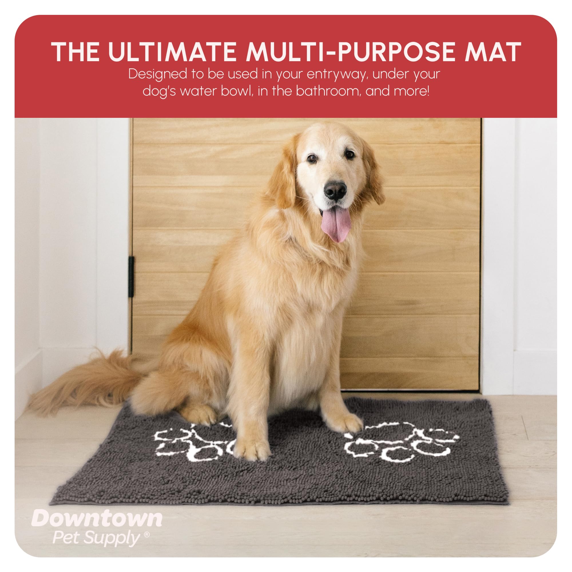 My Doggy Place Microfiber Dog Mat for Muddy Paws, 36 x 26 Ash With Paw Print - Absorbent Quick-Drying Paw Cleaning, Washer and D