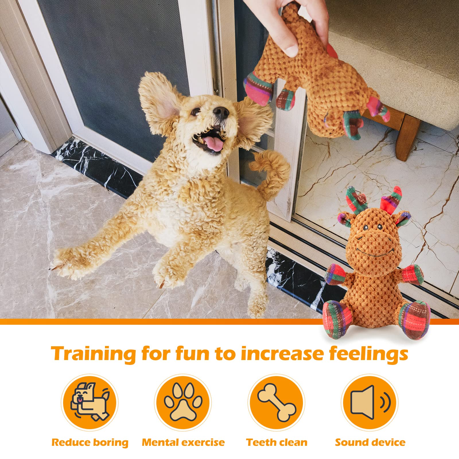 X-Xdun Christmas Dog Toys Dog Squeaky Toy With Crinkle Paper Interactive Durable Plush Dog Chew Toys For Puppy, Small, Middle, L