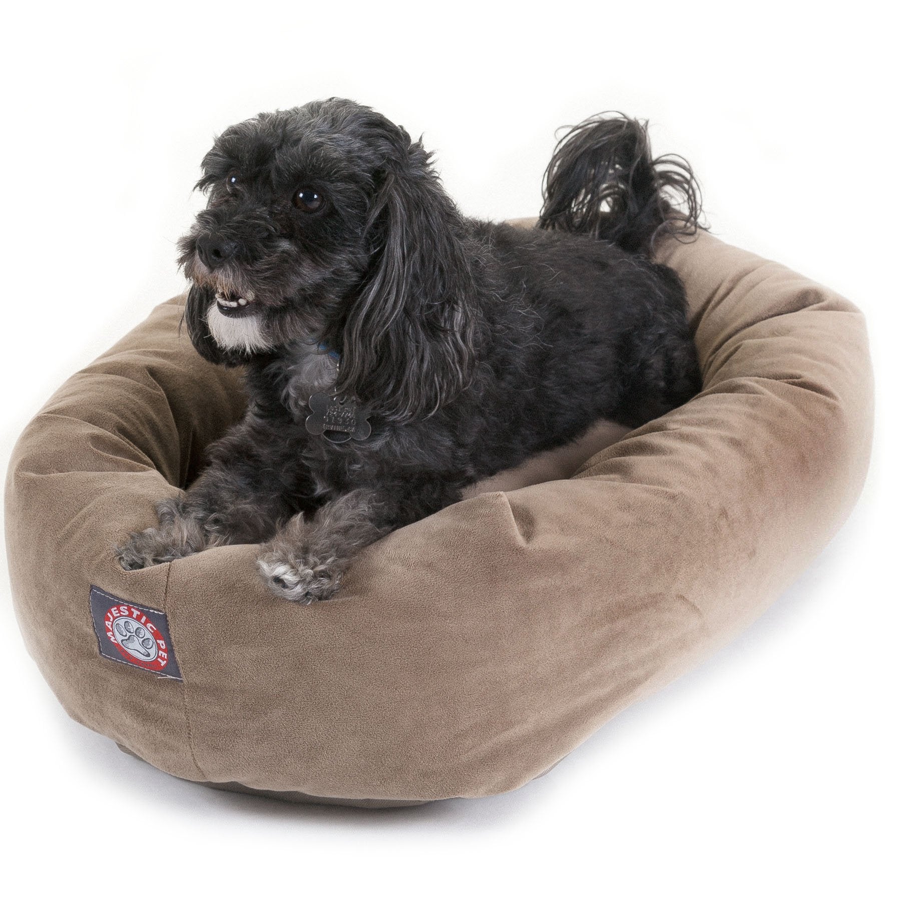 Majestic Pet 24 Inch Suede Calming Dog Bed Washable – Cozy Soft Round Dog Bed With Spine Support For Dogs To Rest Their Head - Fluffy Donut Dog Bed 24X19X7 (Inch) - Round Pet Bed Small – Stone