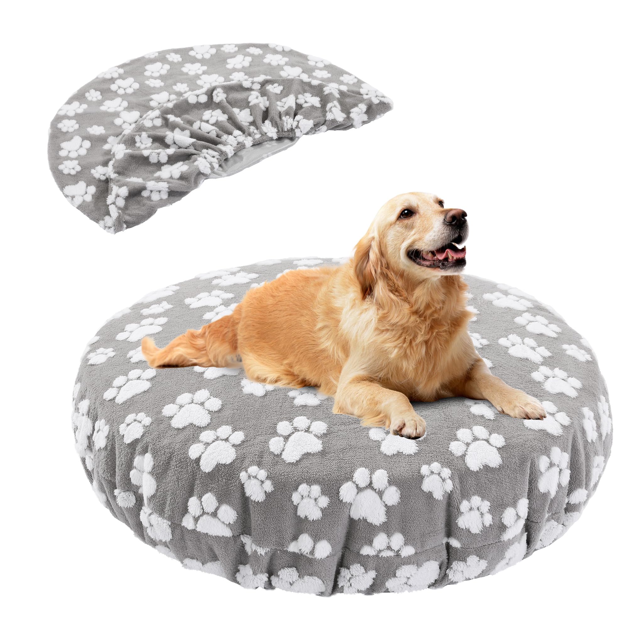 Balapet Washable Dog Bed Covers Replacement Round Waterproof Bed Cover For Dog Soft Pet Bed Cover With Lovely Dog Paw Print And 