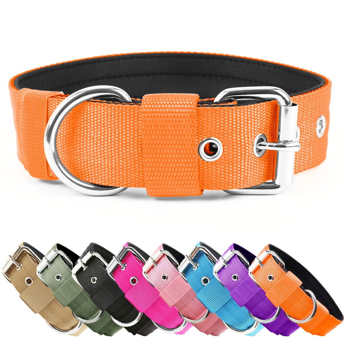 Heavy Duty Tactical Dog Collar - 1.5' Width Military Durable Thick Nylon With Adjustable Metal D Ring & Buckle Working Training K9 Collar For Medium Large Dogs (M(17'-20'), Orange)