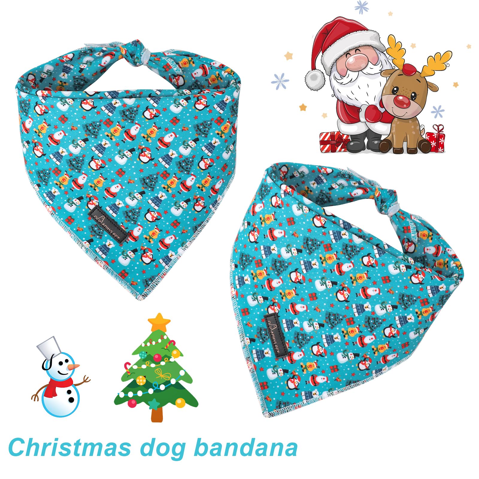 Aring Pet Christmas Dog Bandana - Cute Blue Triangle Bib, Soft Comfortable Christmas Tree Pet Scarf For Small To Large Dogs And