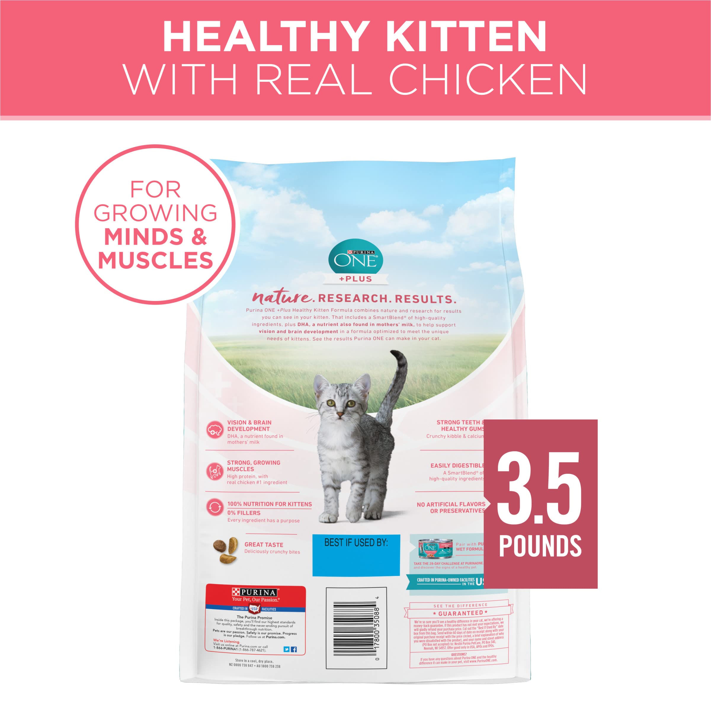 Purina ONE High Protein, Natural Dry Kitten Food, +Plus Healthy Kitten Formula - 3.5 lb. Bag