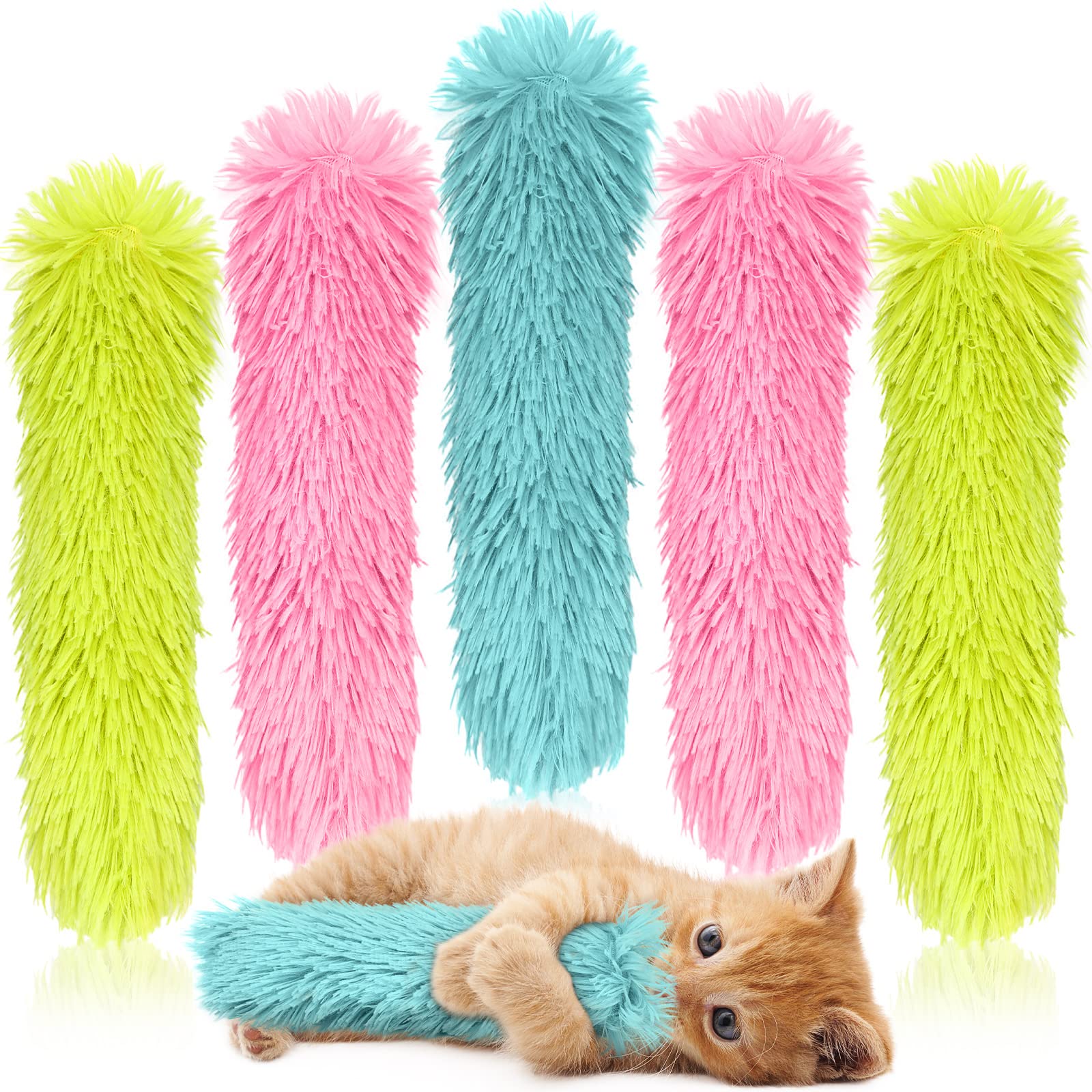 Civaner 6 Pcs Catnip Toys Interactive Cat Kicker Toy Plush Fabric Kick Sticks Chasing Chewing Exercising Filled Chew For Puppy Kitty (Grass Green, Blue, Pink, 10.6 Inch)