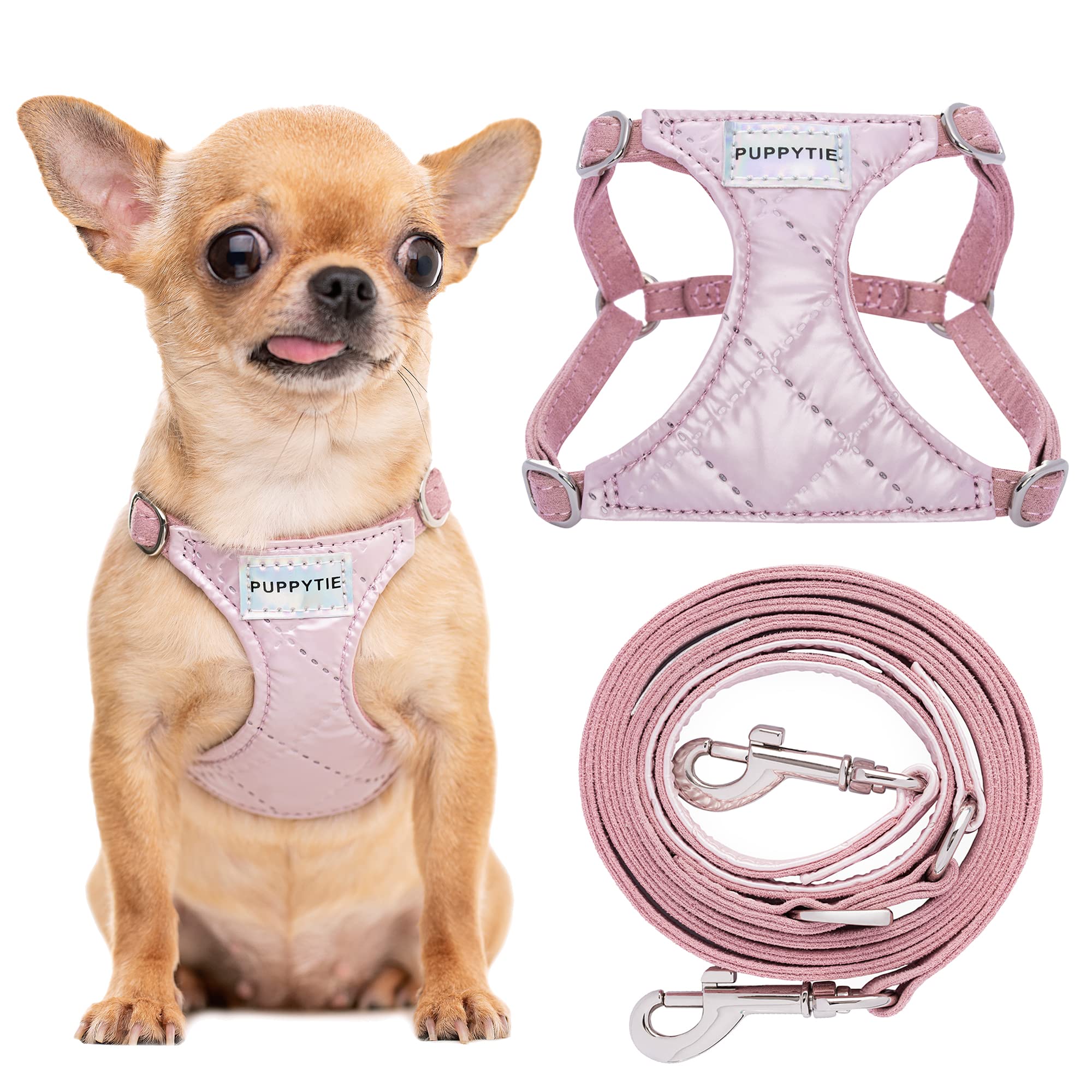 Puppytie No Pull Xs Dog Harness With Multifunction Dog Leash,Soft Adjustable No Choke Escape Proof Pet Harness Vest,Glossy Pink,