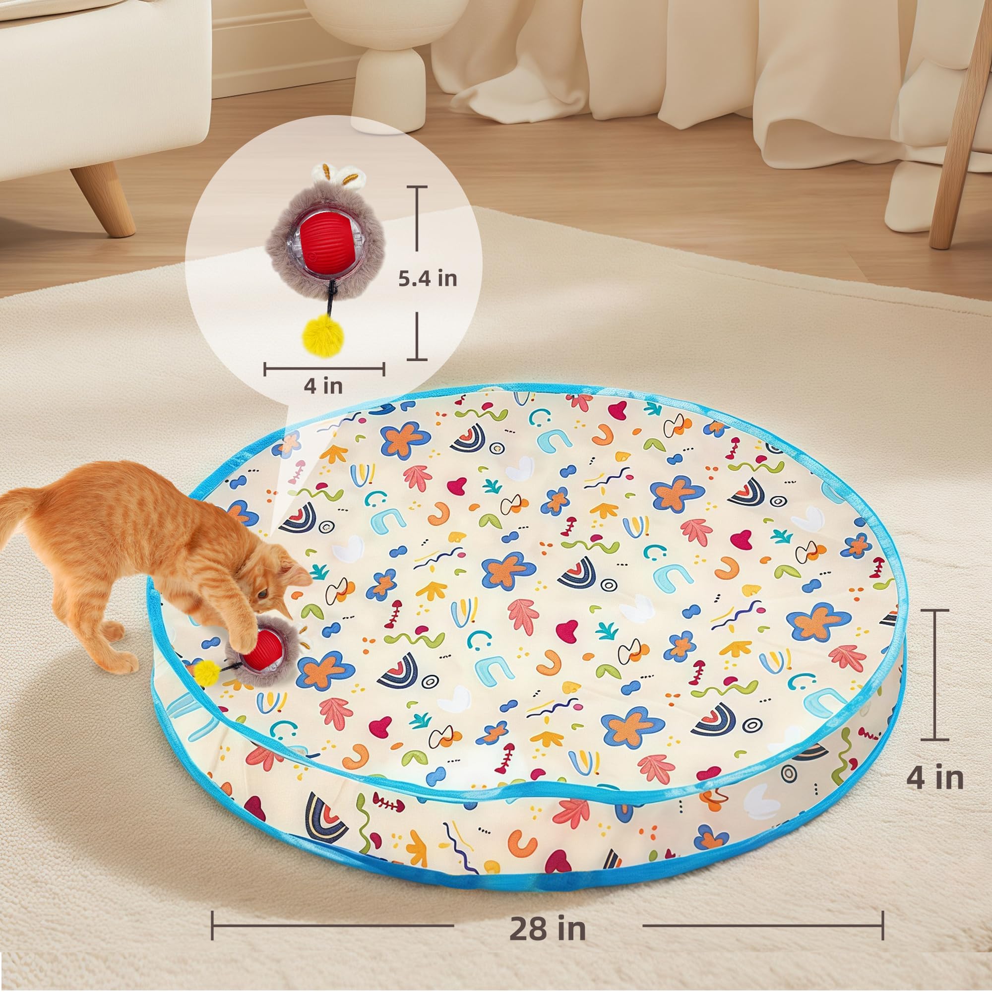 GRETMIX Interactive Cat Toys Ball, Fast Rolling in Pouch, Automatic Motion Activated Ball Hide and Seek for Kitten Indoor Toys,