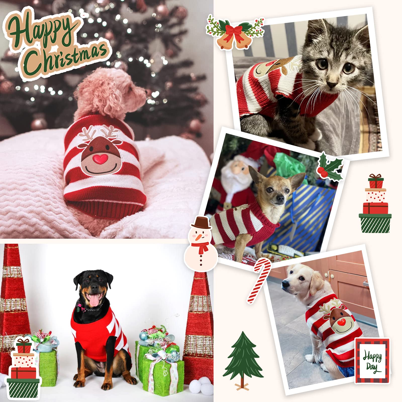 Doggyzstyle Dog Christmas Sweater Cute Striped Reindeer Xmas Pet Clothes Holiday Puppy Cat Costume New Year Gifts For Small Medi
