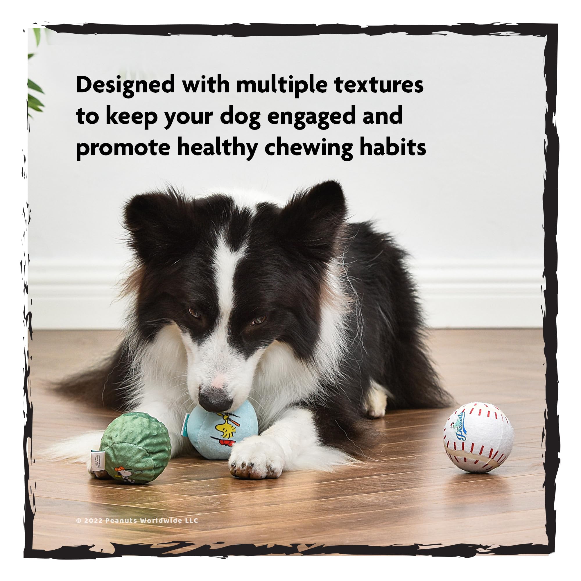 Peanuts For Pets Snoopy The Athlete Multi-Material Dog Ball Toy, 3-Pack - Squeaky, Interactive Dog Toys With Multiple Textures,