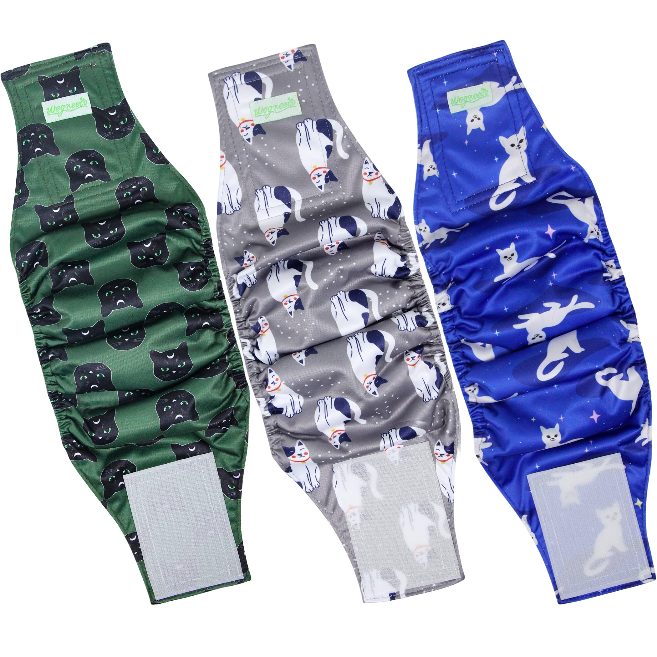 Wegreeco Washable Male Dog Belly Band (Stylish Pattern)- Pack Of 3 - Washable Male Dog Belly Wrap, Dog Diapers Male (Cool & Sweet Cat, S)