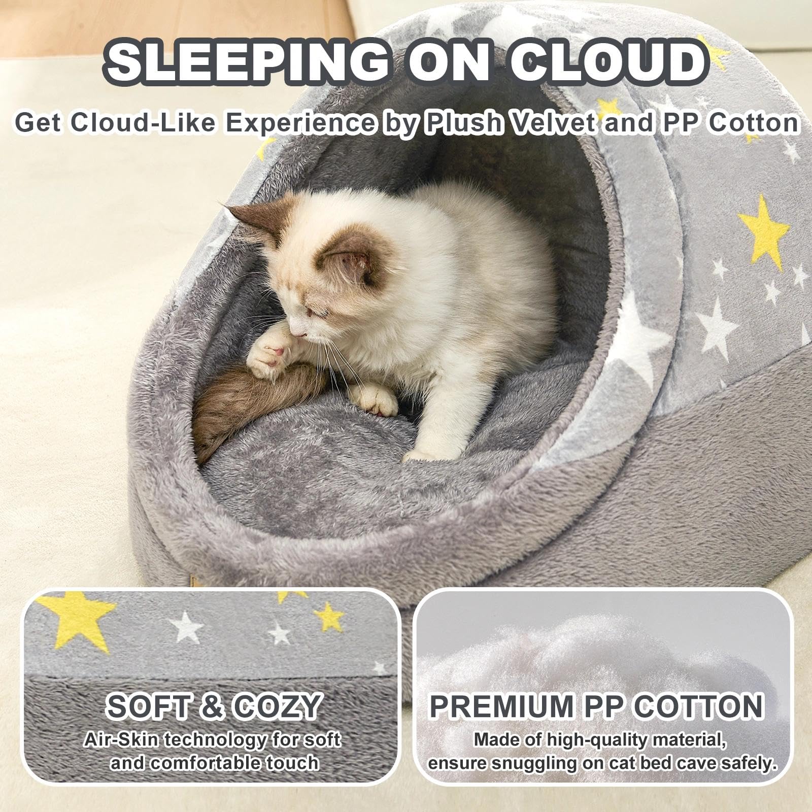 Jiupety Cute Cat Beds For Indoor Cats, Cat Cave Bed For Kittens, Burrowing Cat Bed & Puppy Bed With Anti-Slip Bottom, Washable R