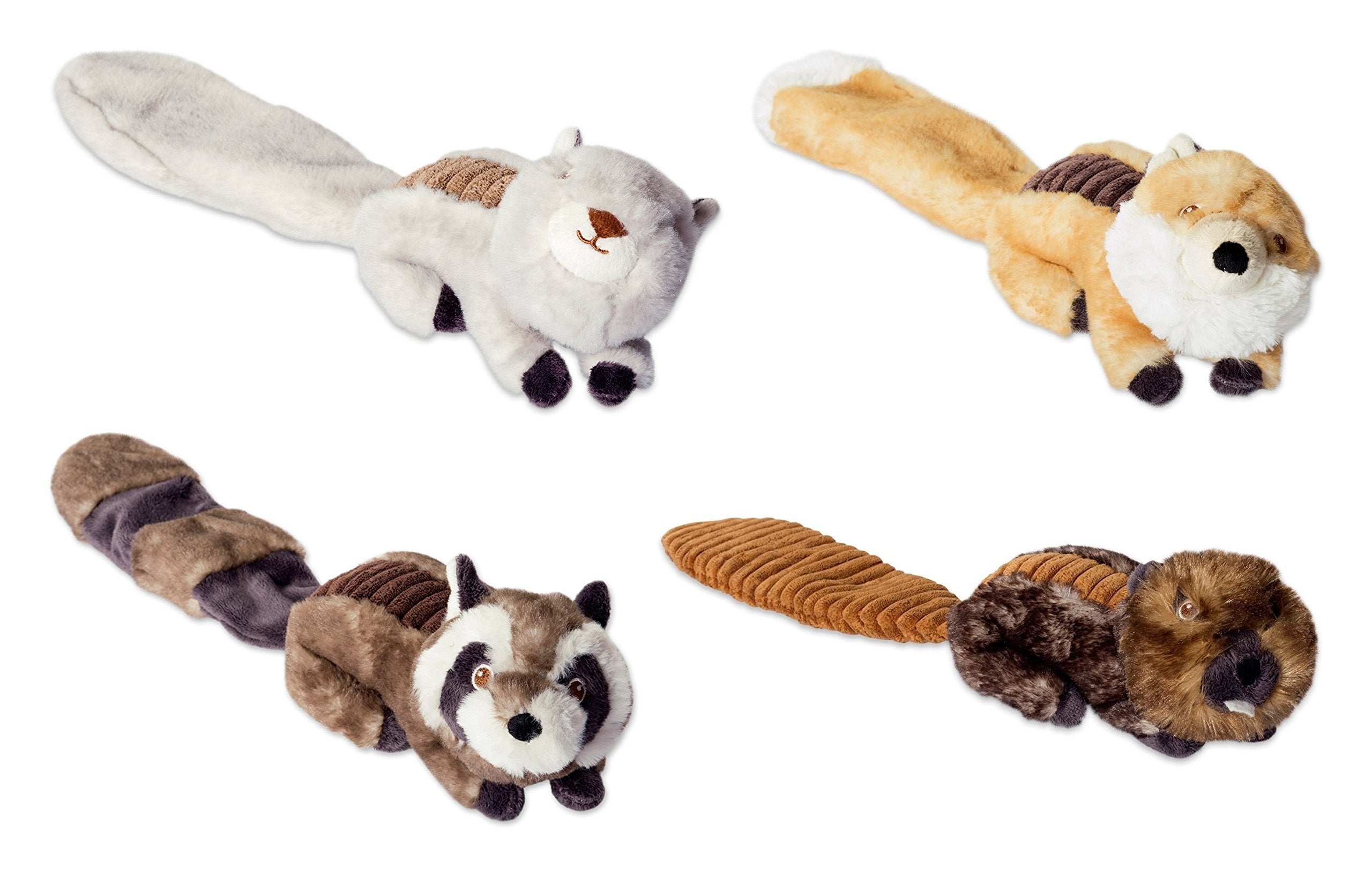 Bone Dry Squeaky Plush Pet Toy Collection, Plush, Beaver & Fox, 2, Piece
