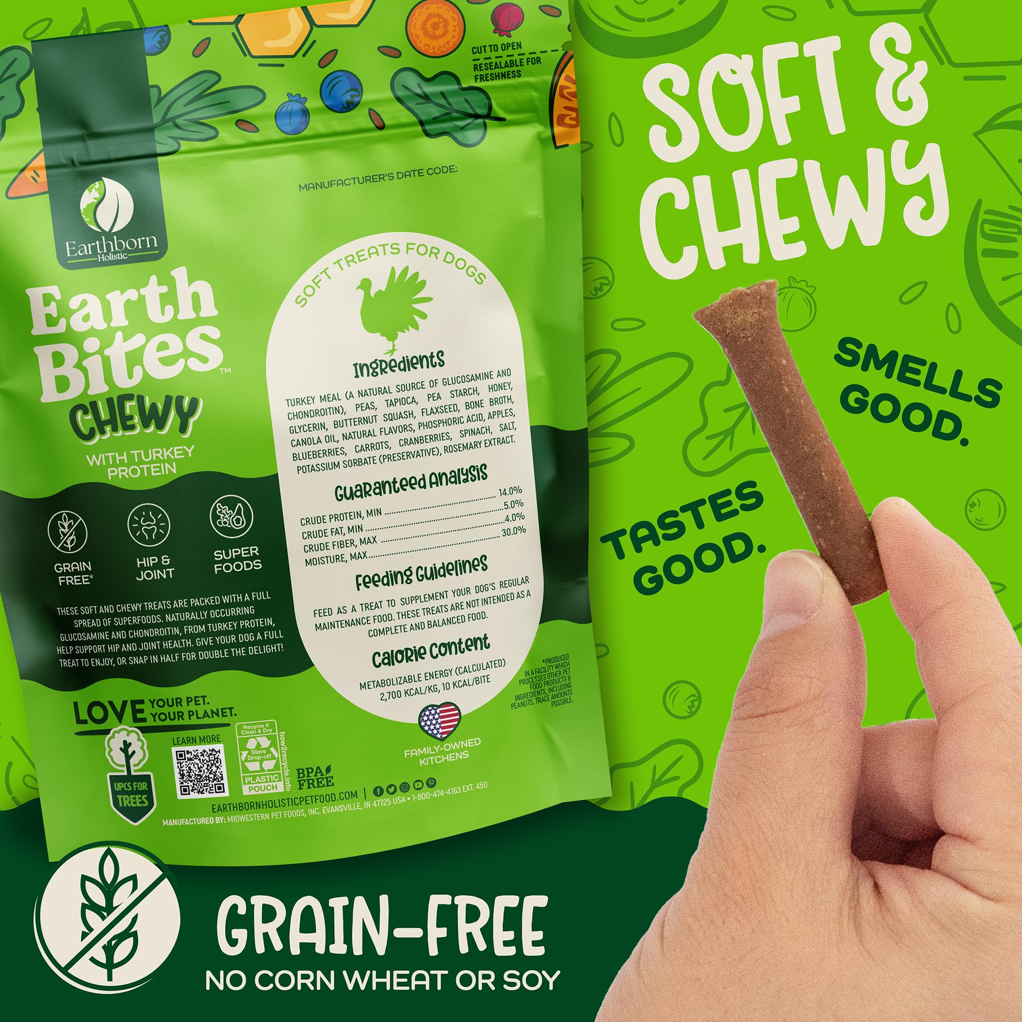 Earthborn Holistic EarthBites Soft Chewy Grain-Free Dog Treats with Turkey (7 oz. Pouch)