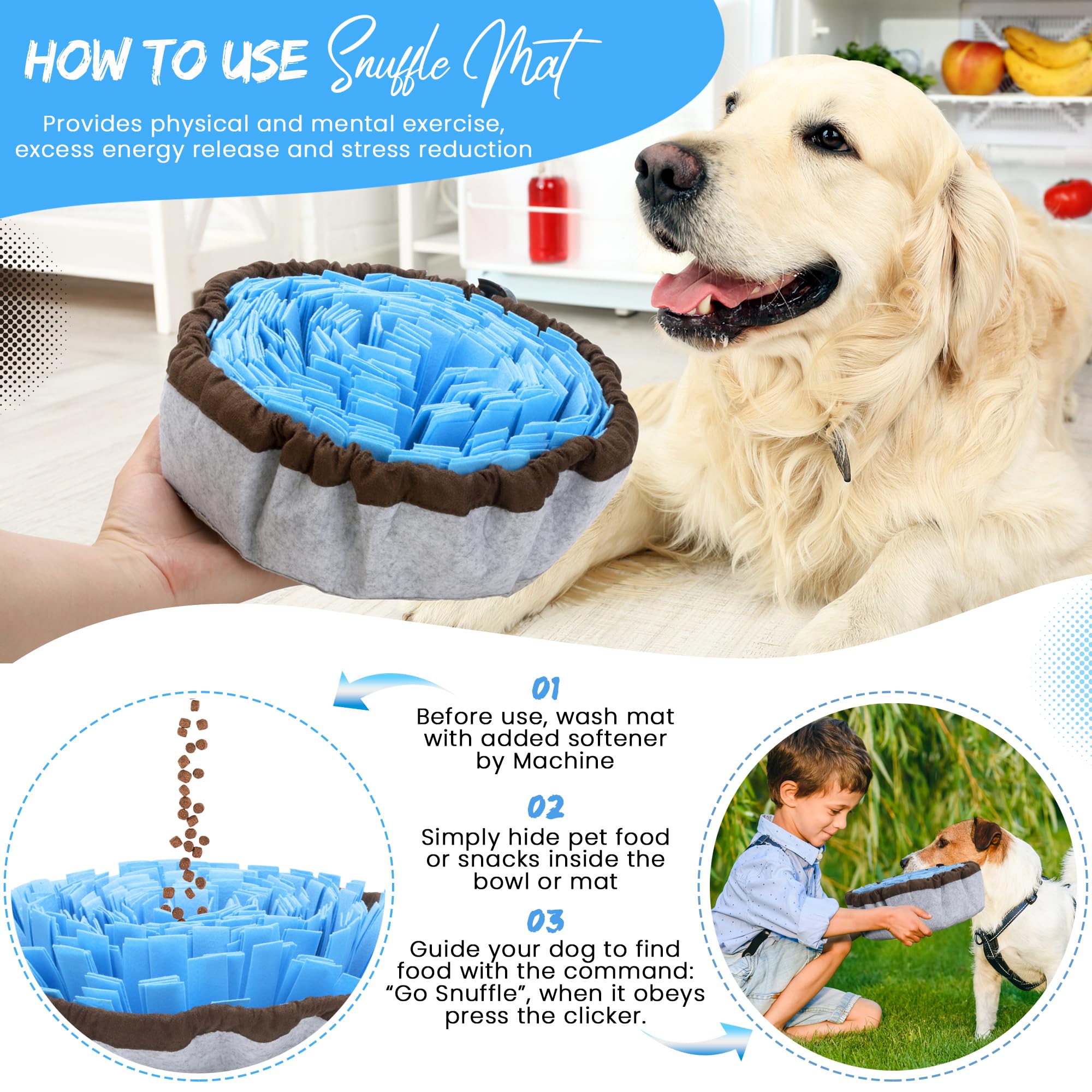 Friendly Barks 18    Adjustable Snuffle Mat Dogs with Training Clicker & Suction Cup - Puzzle Toy for Mental Stimulation & Slow