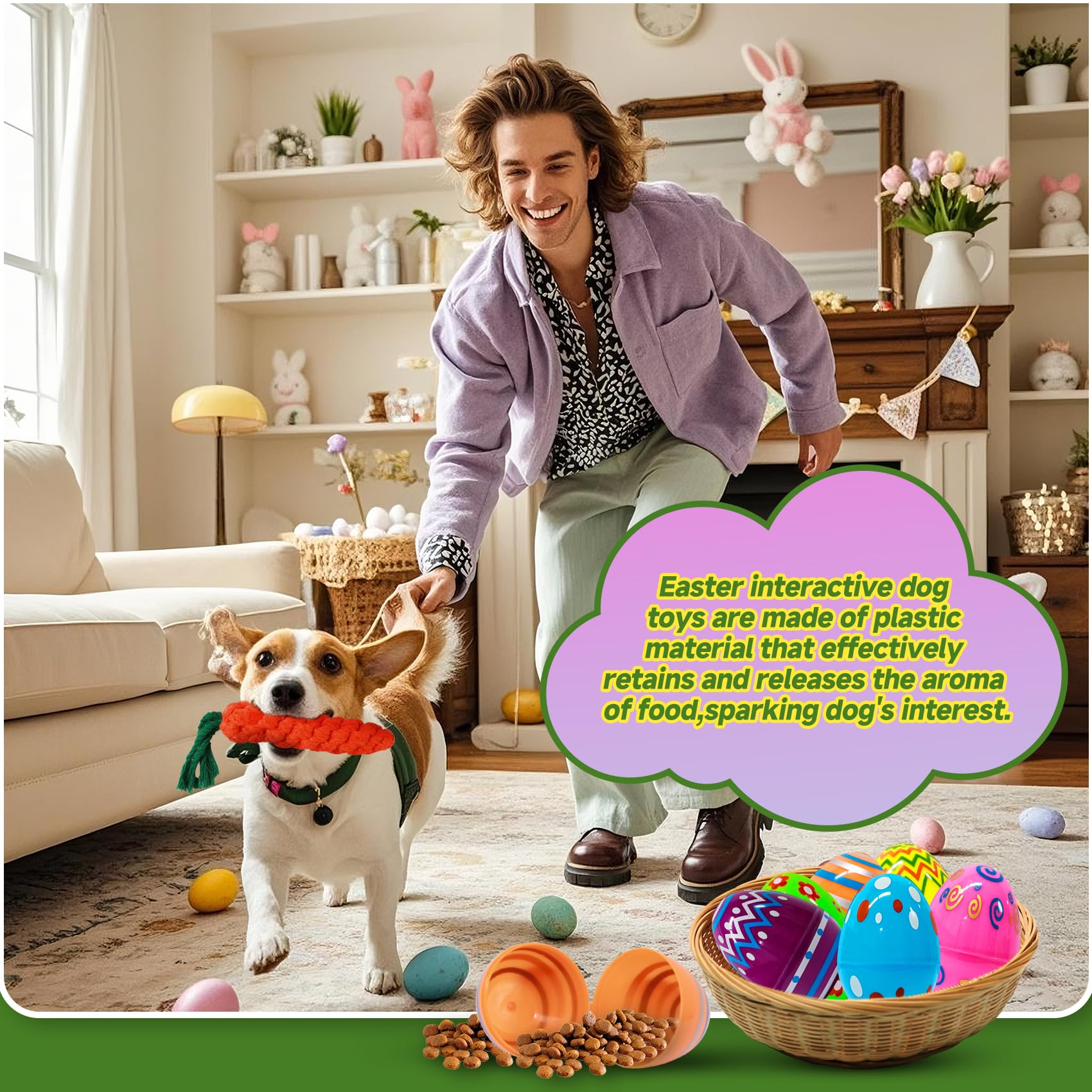 8Pcs Carrot Dog Toy Set - 2 Durable Carrot Rope Chew Toys And 6 Sniff Training Eggs, Interactive Puppy Toys For Small/Medium/Lar