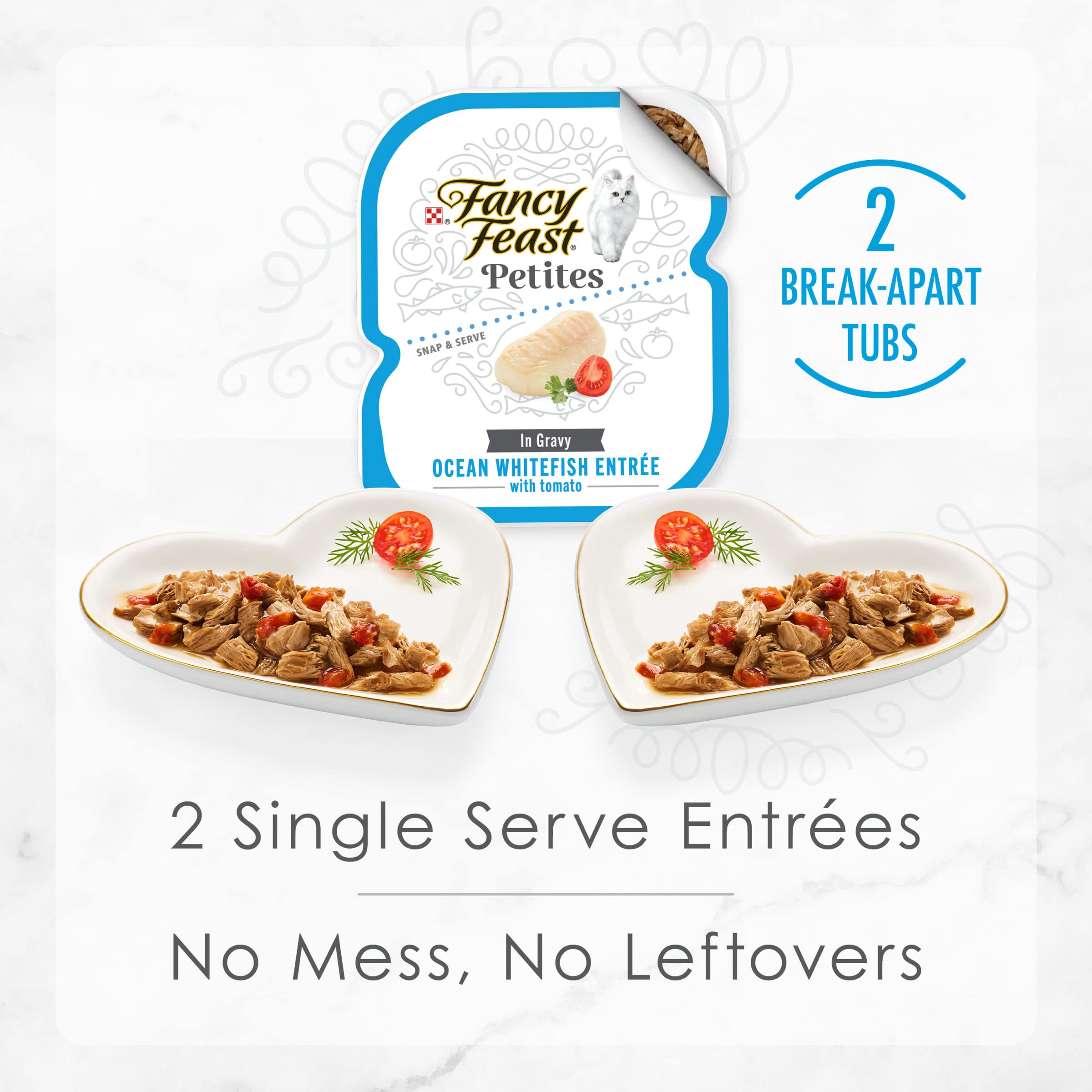 Purina Fancy Feast Gourmet Gravy Wet Cat Food, Petites Ocean Whitefish With Tomato Entree - (Pack of 12) 2.8 oz. Tubs