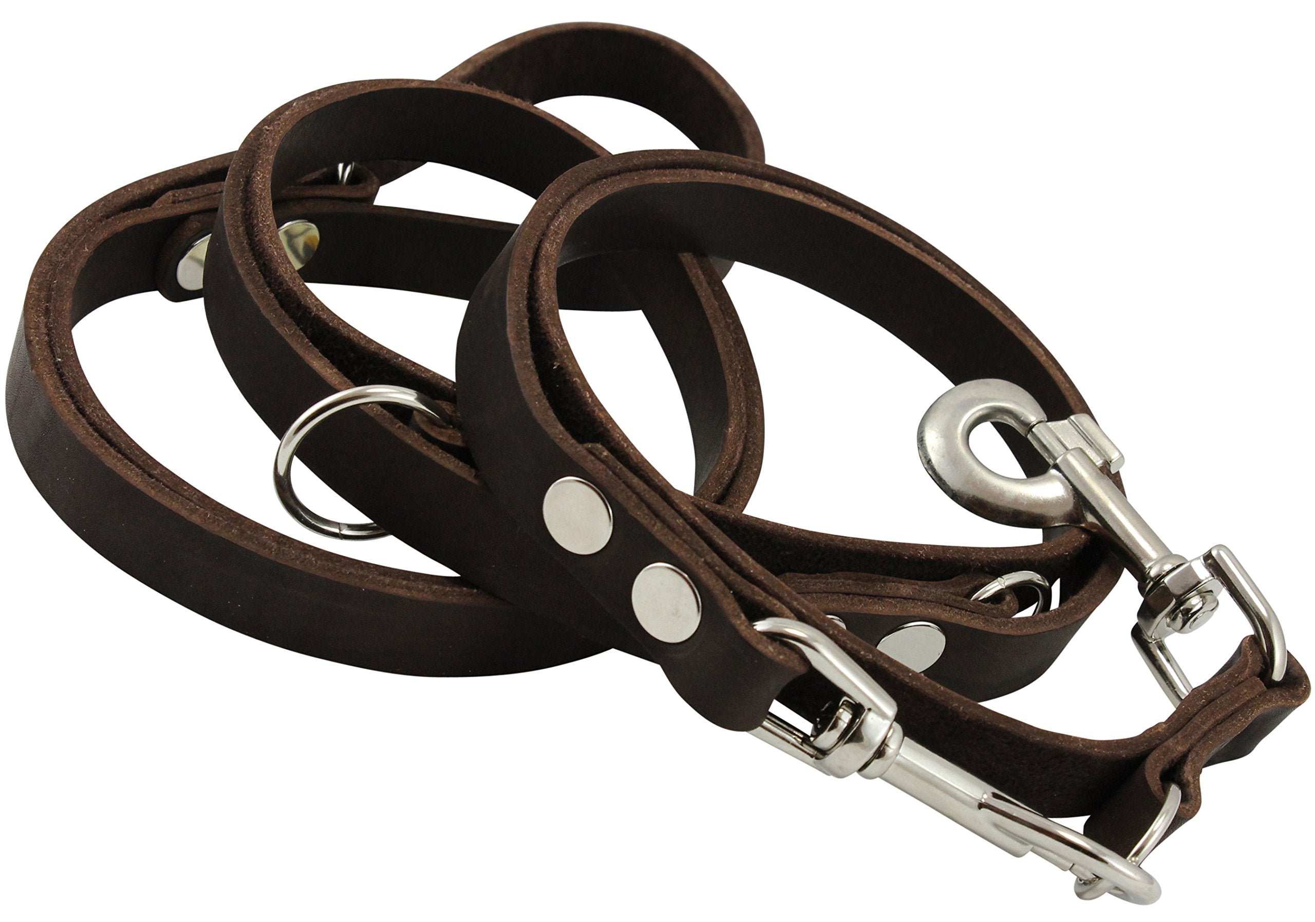 Brown 6 Way European Multifunctional Leather Dog Leash, Adjustable Schutzhund Lead 49'-94' Long, 3/4' Wide (18 Mm) Large