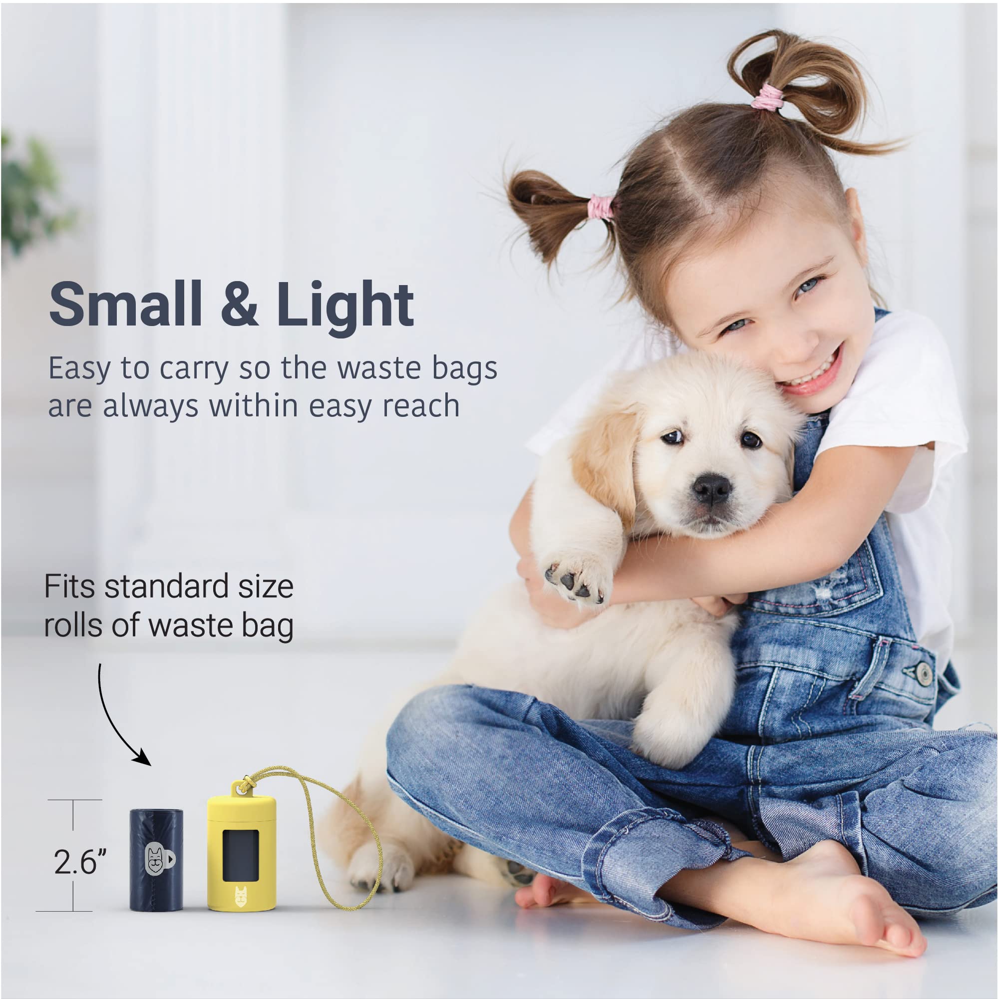 Svd.Pet Dog Poop Bag Dispenser, Retractable Waste Bag Dispenser, Lightweight Poop Bag Holder, Stretchy Strap Fits Any Dog Leash, Dog Walking Accessory (Golden Sand)