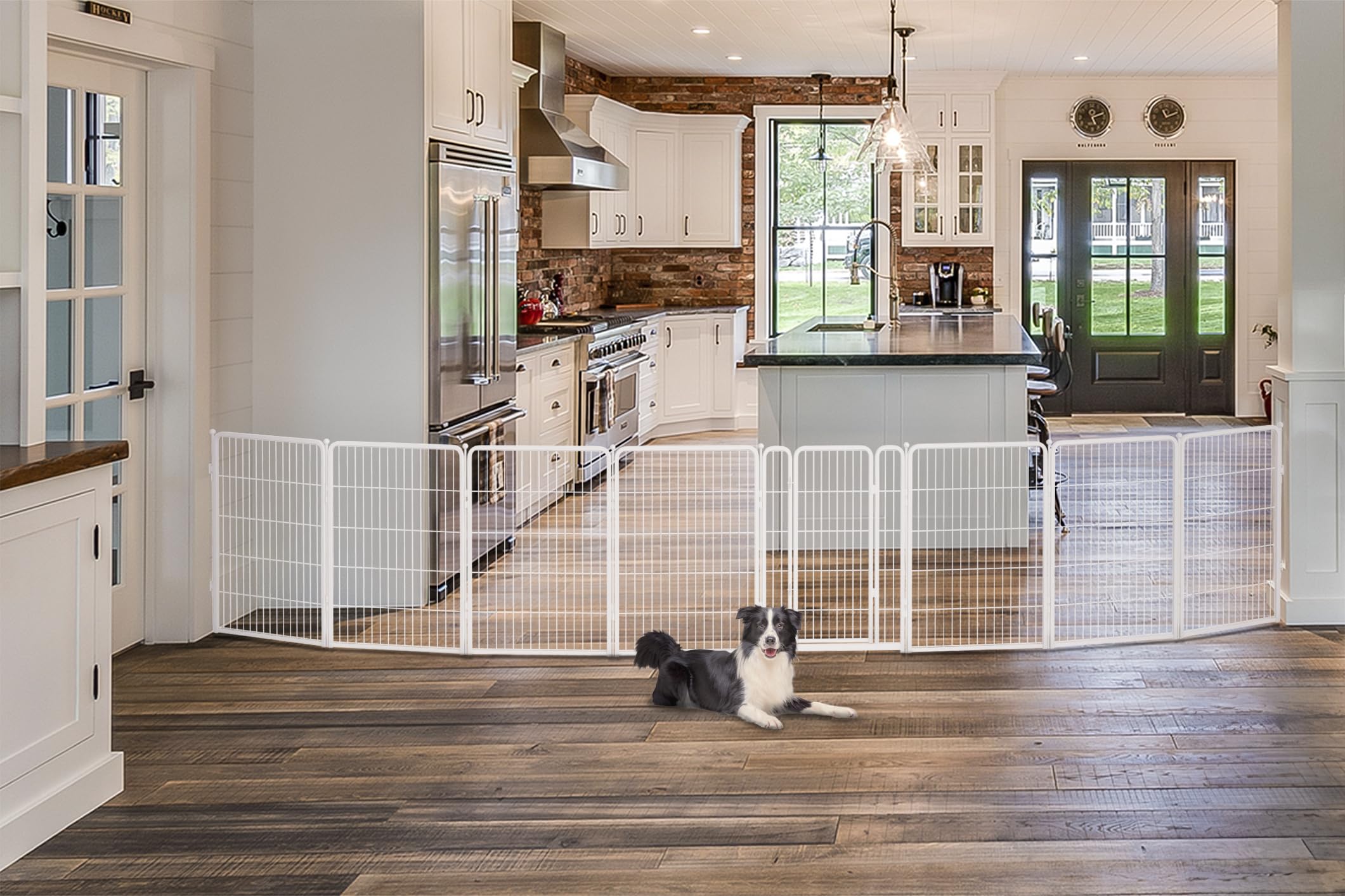 Fxw Dog Gate Extra Wide Designed For Indoor Use, Adjustable Width Up To 219-Inch Wide (40' H 8 Panels For Puppies And Small Dog