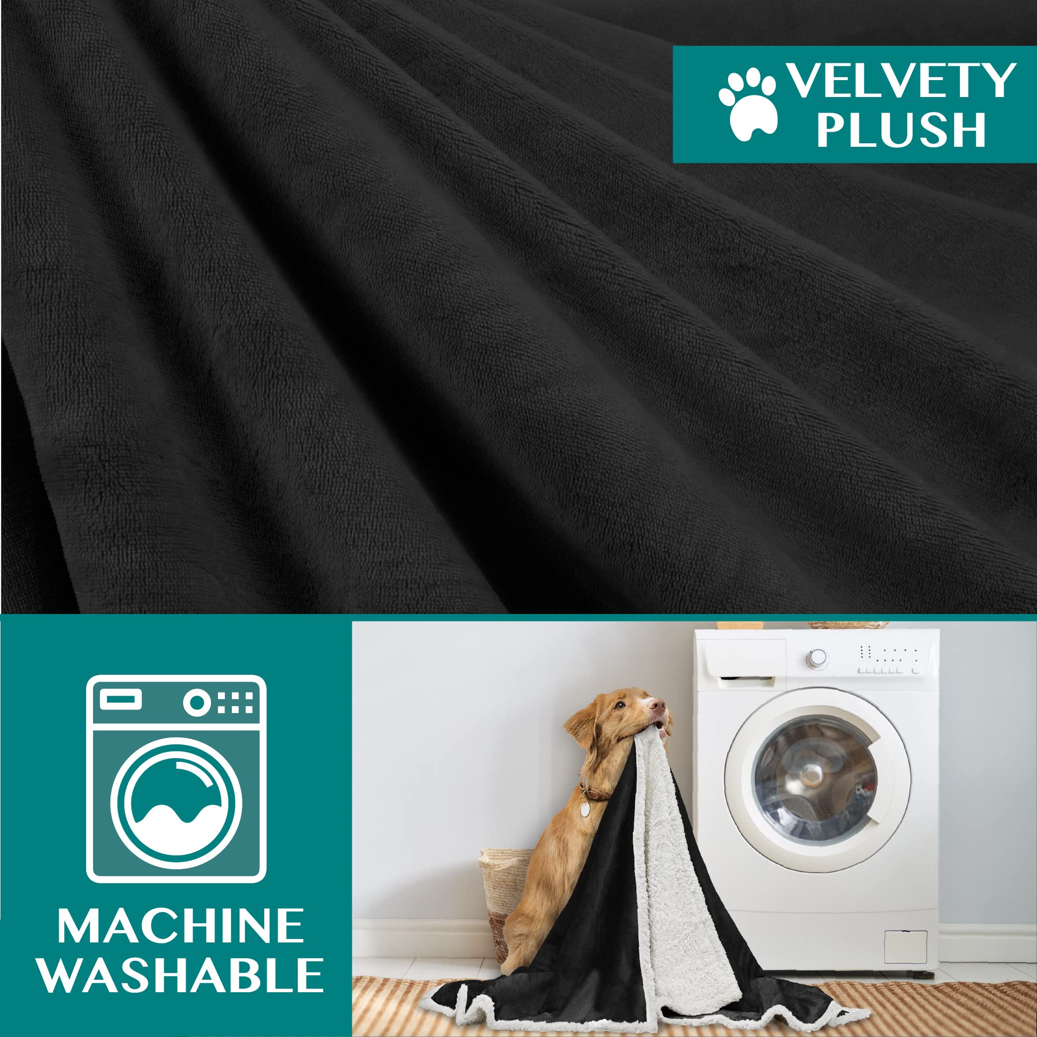 Petami Dog Blanket For Small Medium Dogs, Pet Bed Blanket Cat Puppy Kitten, Fleece Furniture Couch Cover Protector Sofa Car, Soft Sherpa Dog Throw Plush Reversible Washable, Mini 29X40 Black