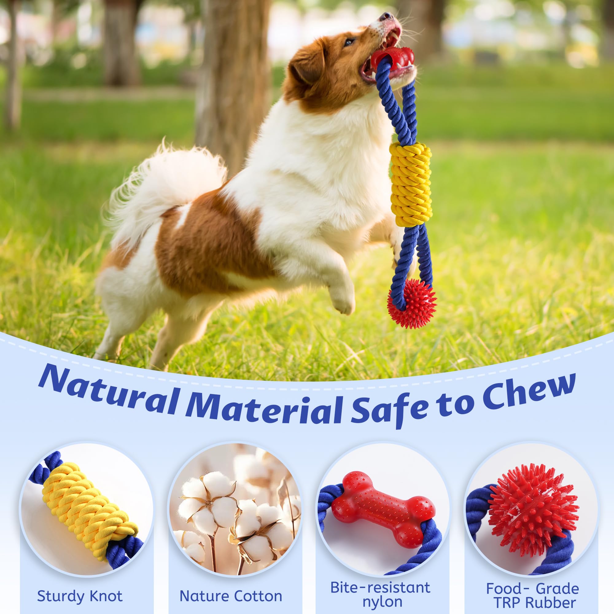Aitmexcn Interactive Dog Rope Toys Tug Of War, Tough Dog Toys For Large, Medium & Small Dogs, 100% Cotton Chew Toys For Boredom,