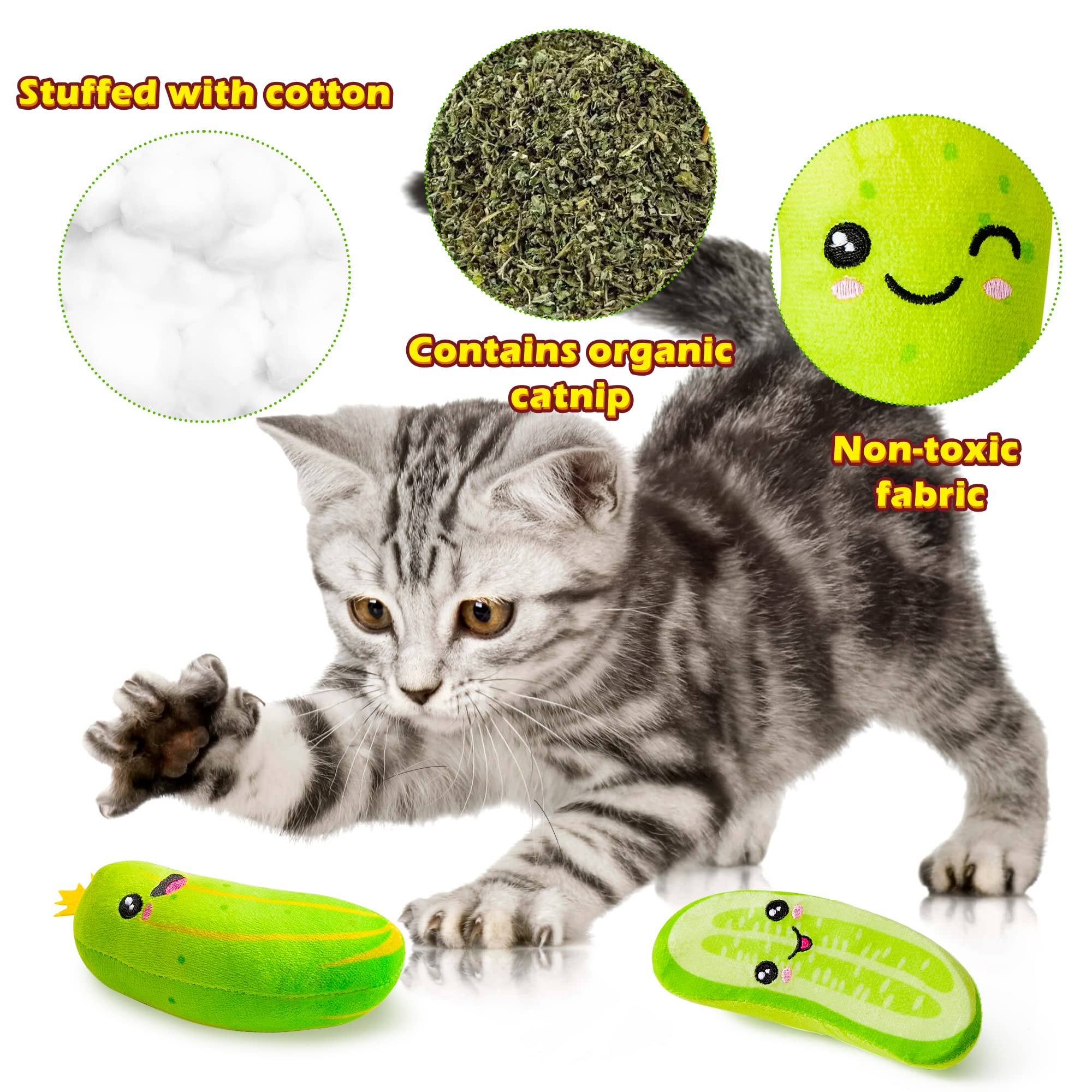 Mallmall6 5Pcs Pickle Cat Toys, Kitten Catnip Toys For Cat Lover Gifts, Indoor Kitten Chew Bite Kick Cucumber Catmint Supplies,