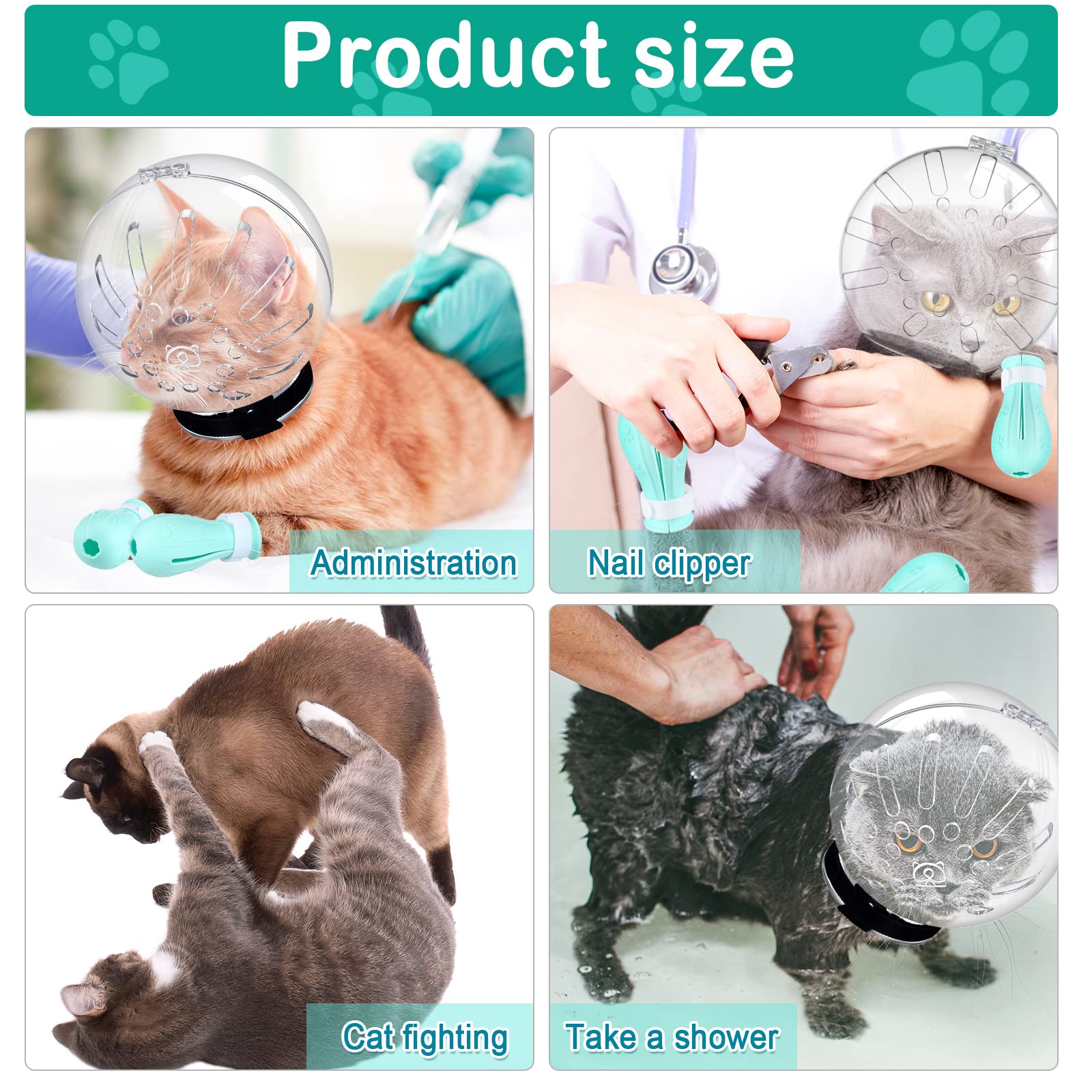Cat Muzzle For Grooming Cat Adjustable Hood With Cat Paw Covers, Kitten Breathable Anti Bite Muzzles Anti Scratch Boots Silicone Cat Shoes Boots Cat Paw Protector For Cats Bathing Shaving (Medium)