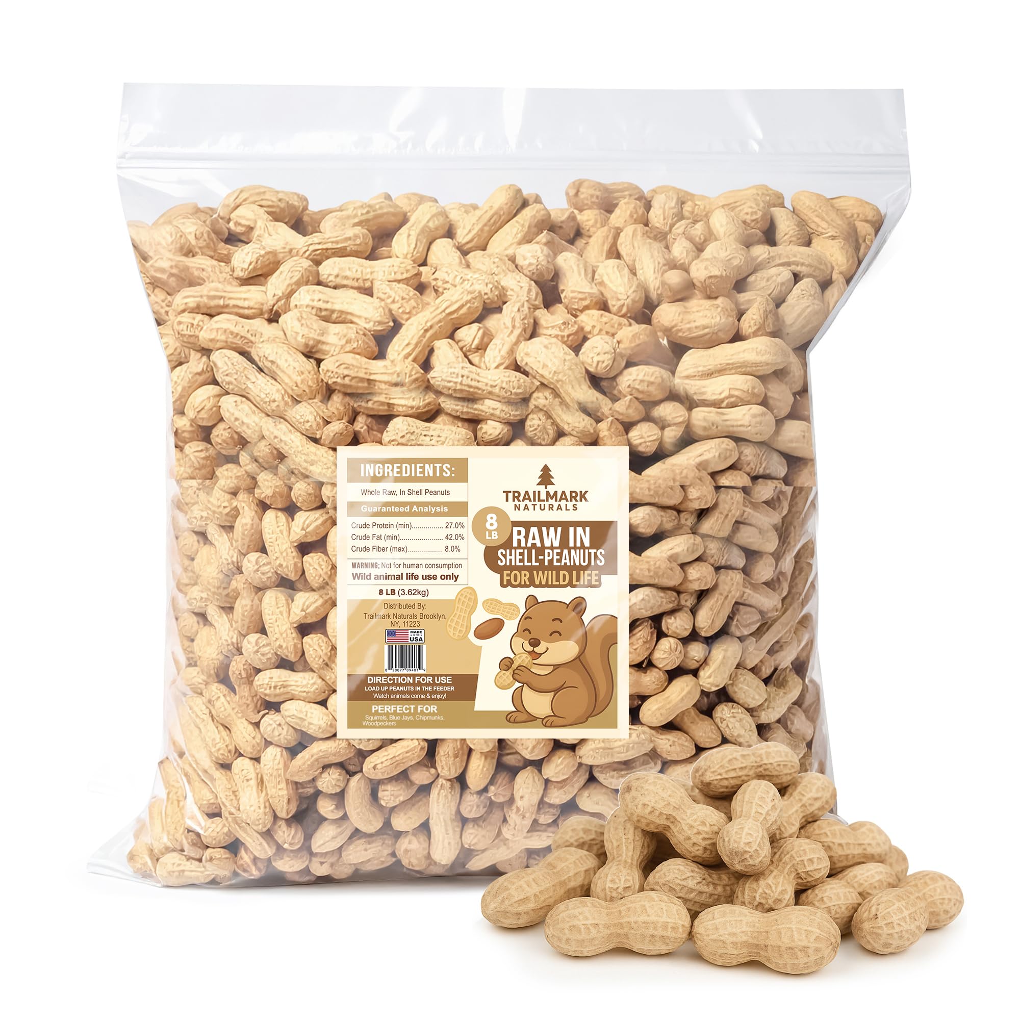 Trailmark Naturals - 8 LB - Raw Peanuts For Squirrels, Raw In Shell Peanuts For Birds and Wildlife- Squirrel Food, Wild Bird See