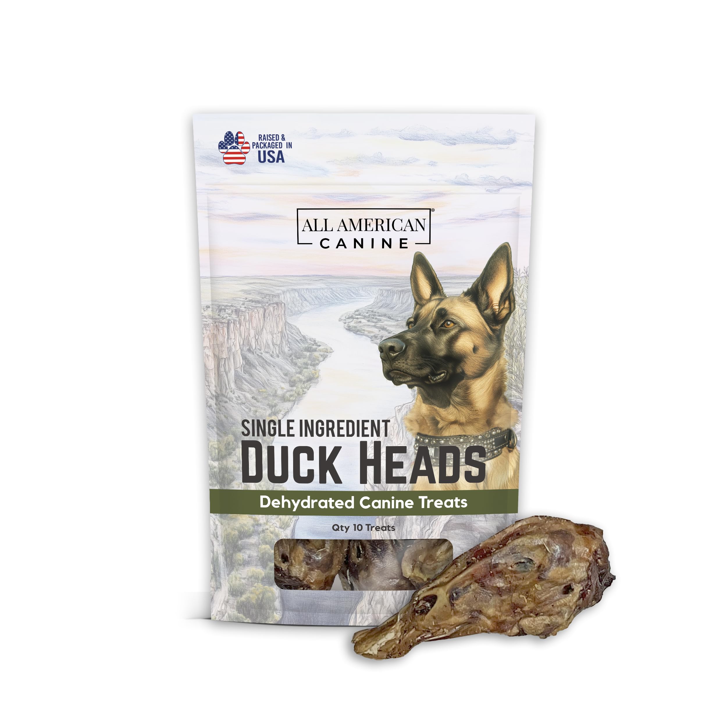 All American Canine 10 Natural Duck Head Dog Treats - Single Ingredient, Dehydrated & Digestible - Low-Fat, High-Protein Chew fo