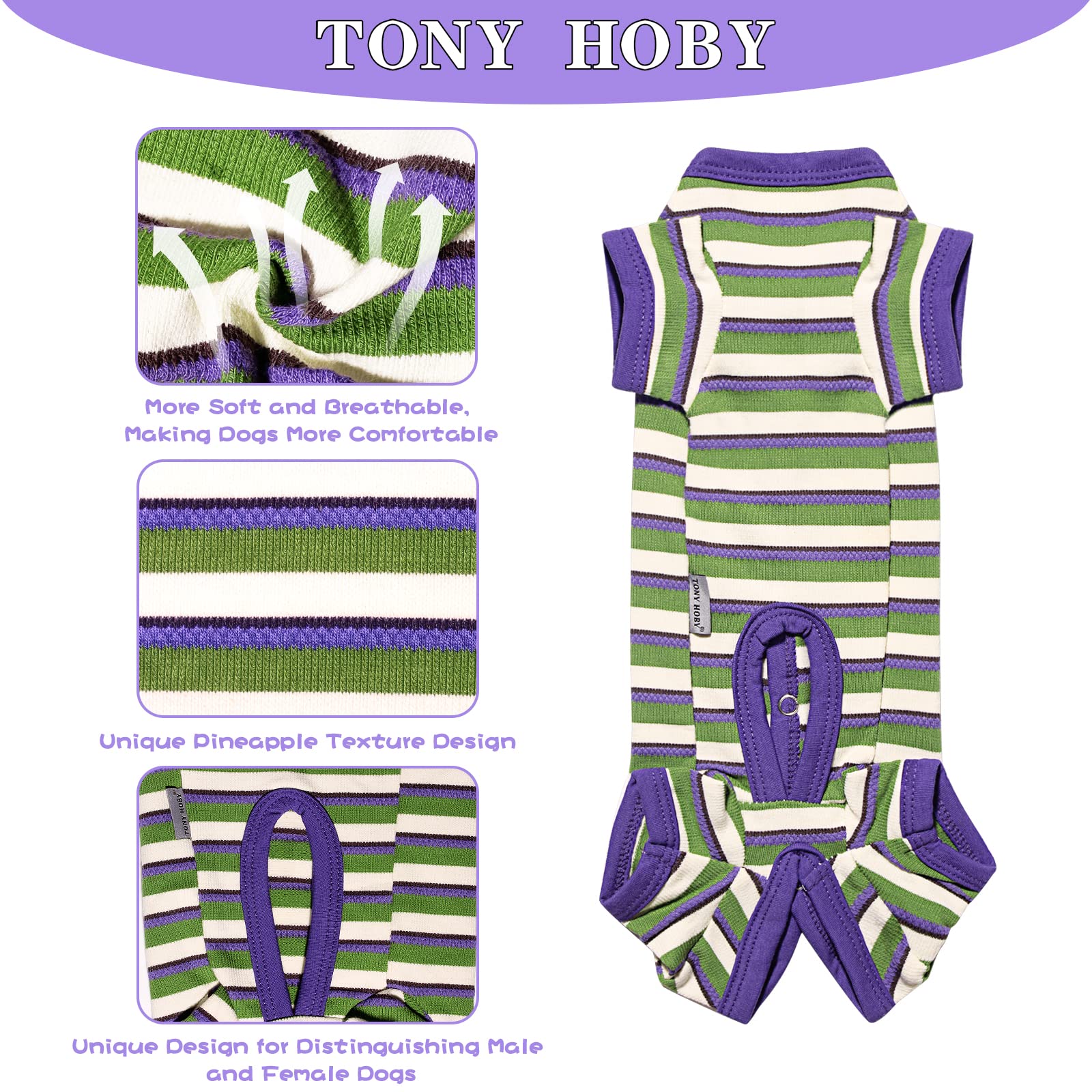 Tony Hoby Dog Pajamas, Knitted Dog Shirt, Dog Surgical Recovery Suit For Small Medium Dog (Purple&Green, Boy, Xl)