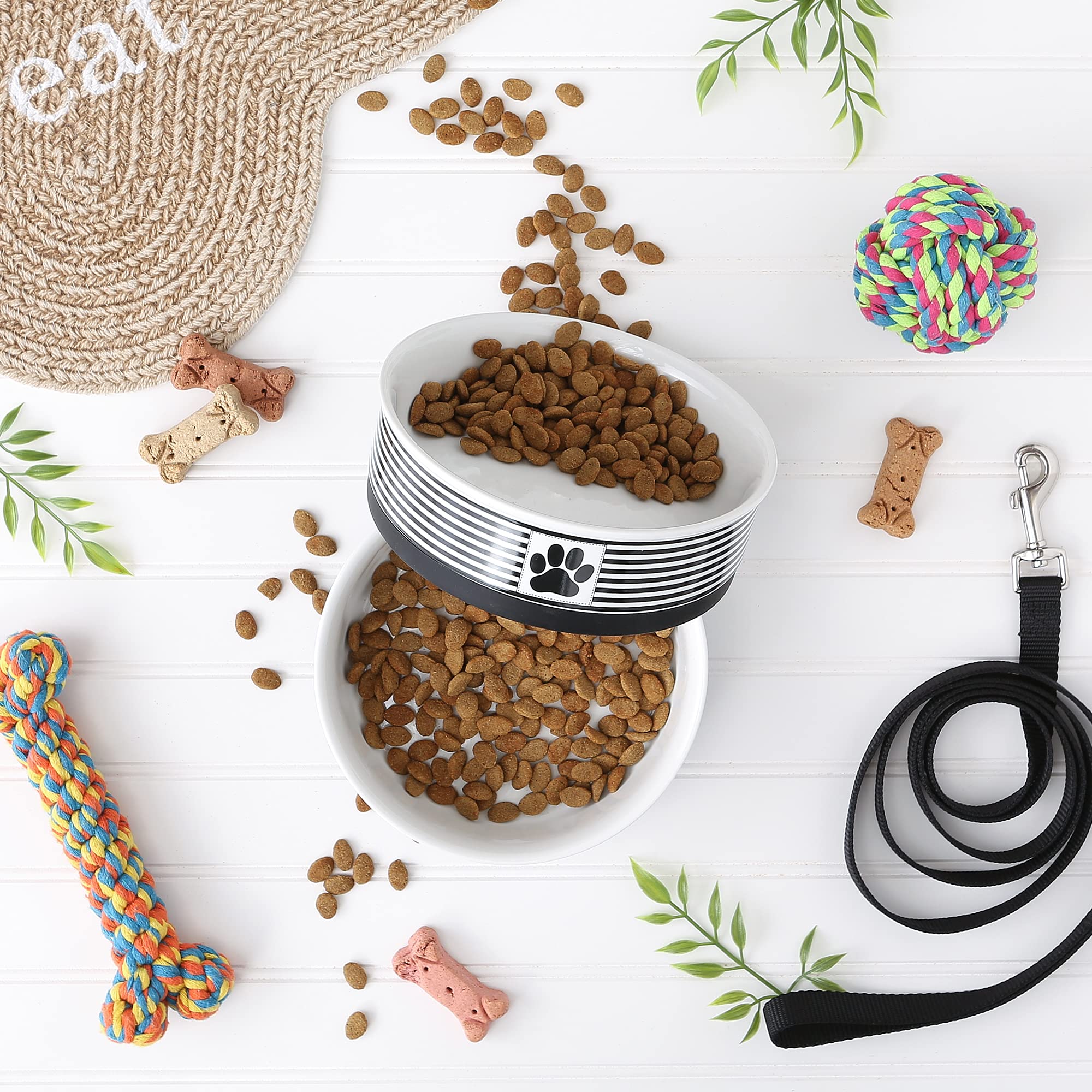 Bone Dry Paw & Patch Ceramic Pet Collection, Large Set, 7.5x2.4, Black, 2 Piece,5742