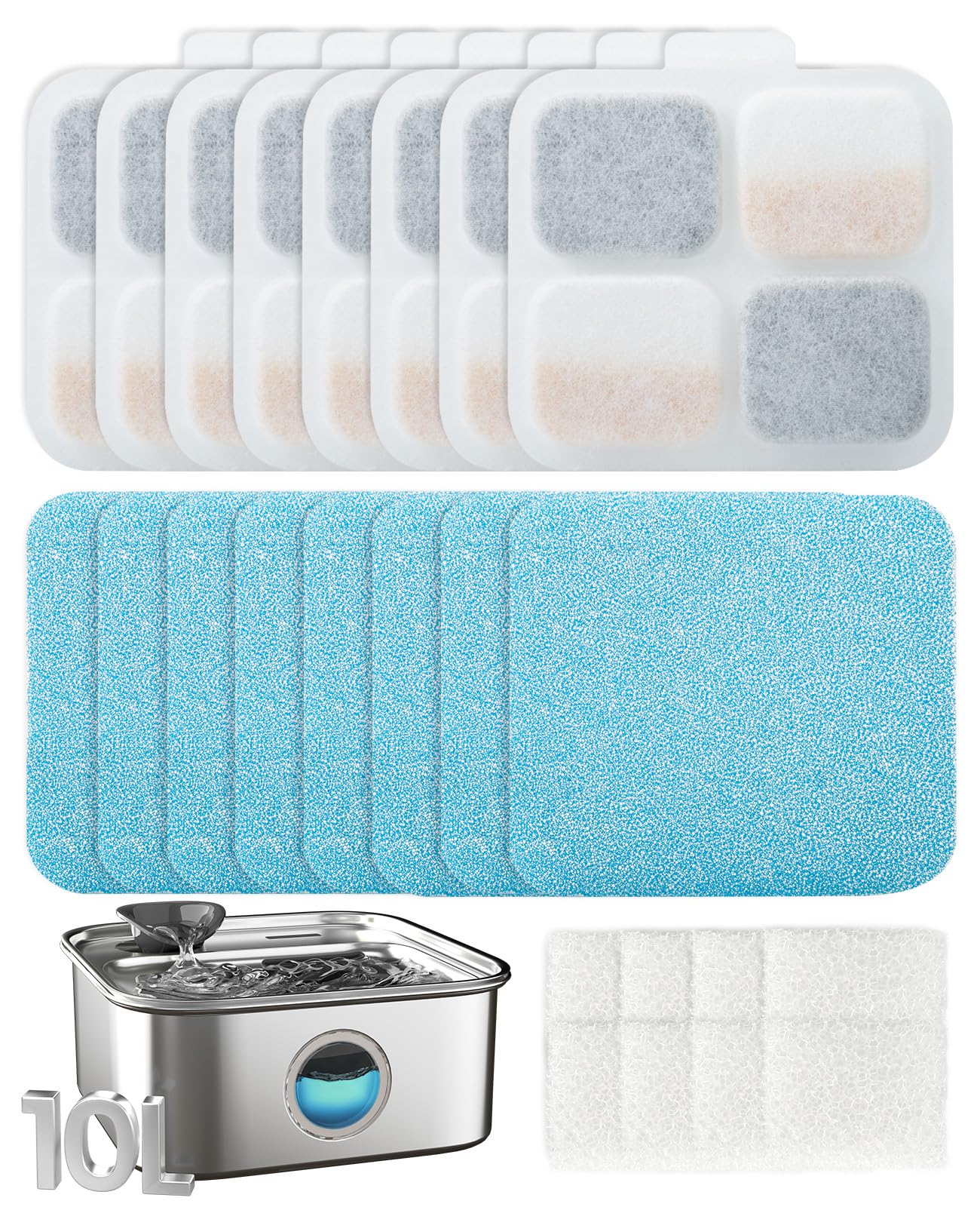 oneisall 4Set Filters for for 10L/338oz/2.64Gal Stainless Steel Dog Water Fountain