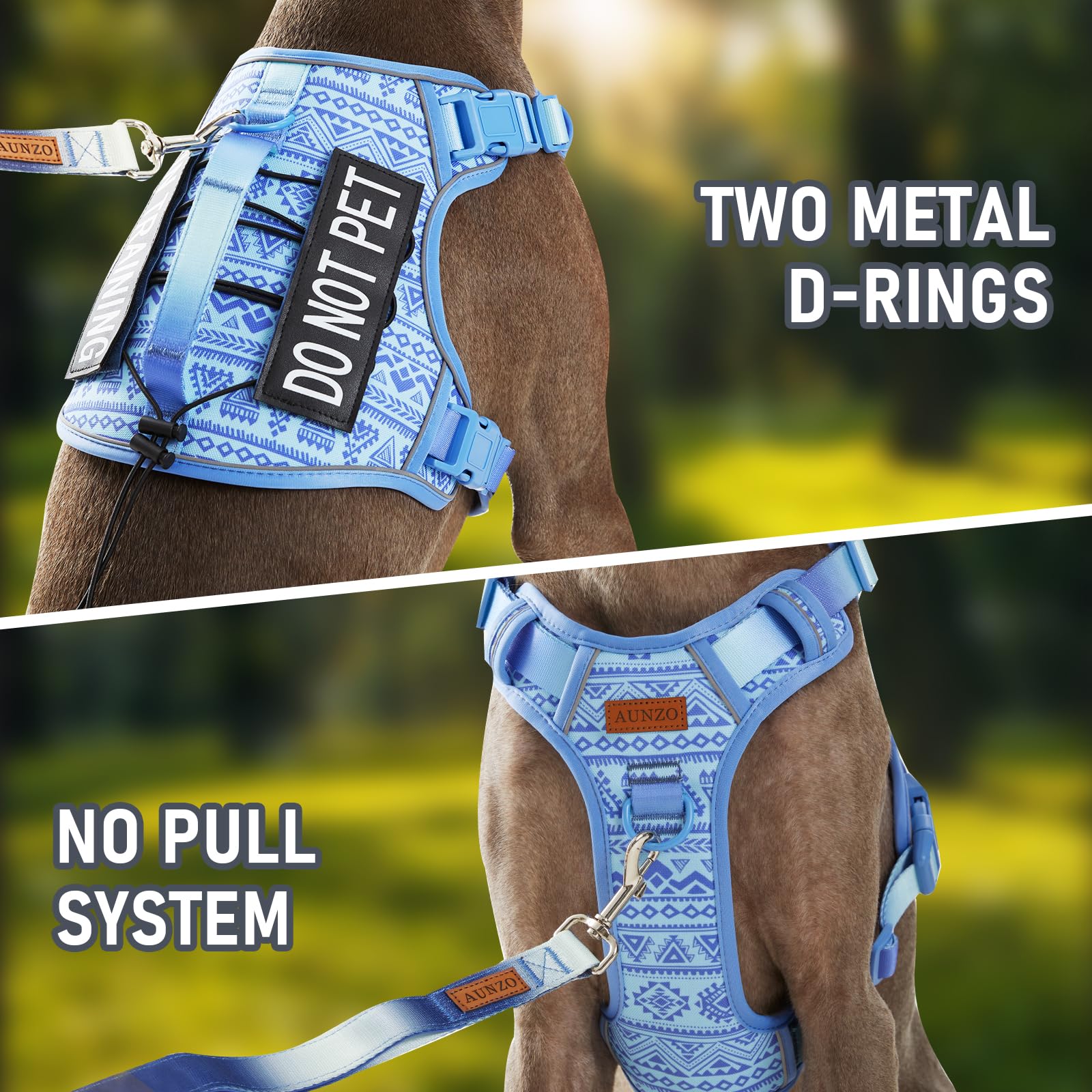 No Pull Dog Harness For Large Dogs With 2 Metal Clips, Easy On/Off With Neck Buckle, Heavy Duty Adjustable Tactical Puppy Vest,