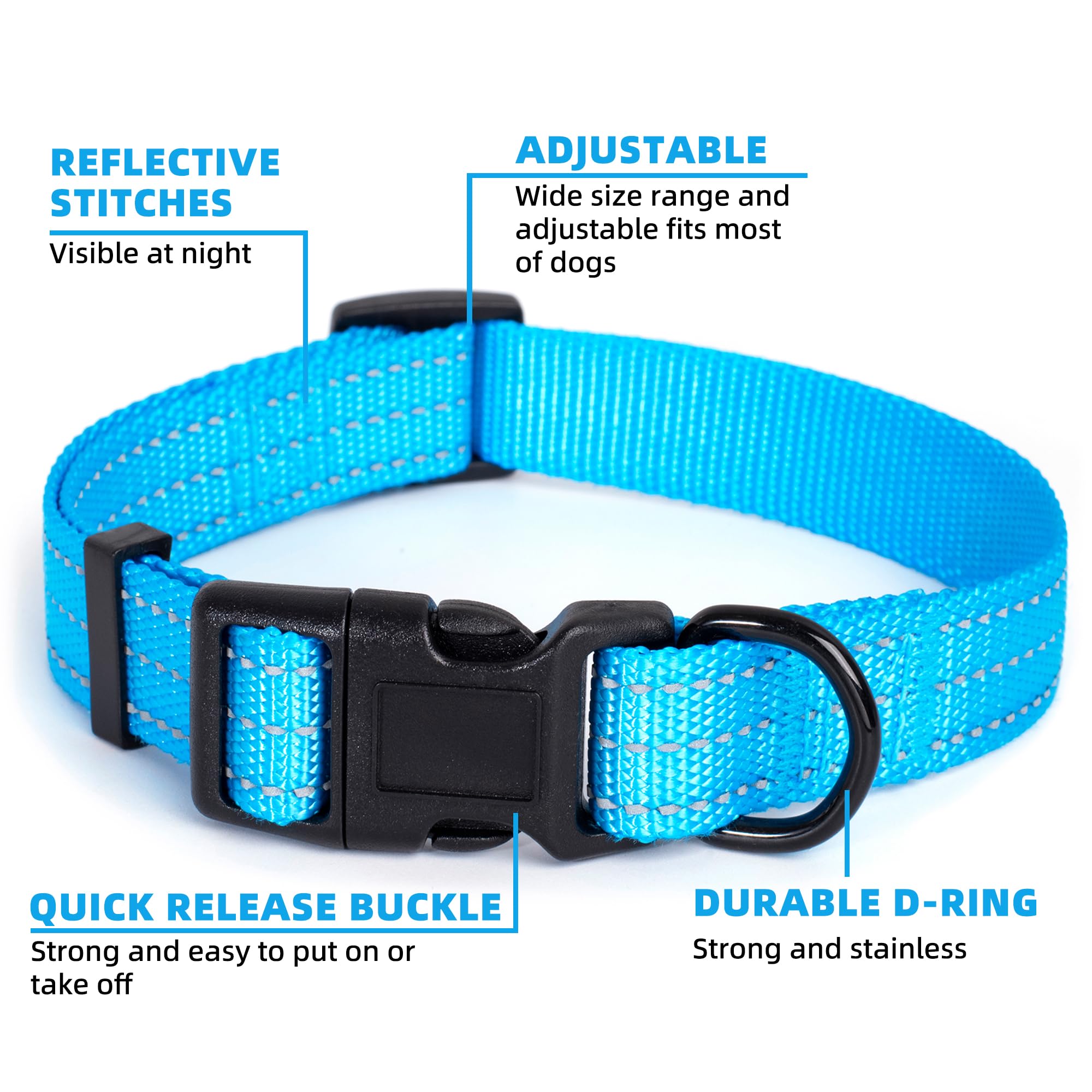 Mile High Life Dog Collar | Nylon Reflective Dog Collars | Light Weight Puppy Collars | Dark Blue Dog Collars For Medium Dogs (D