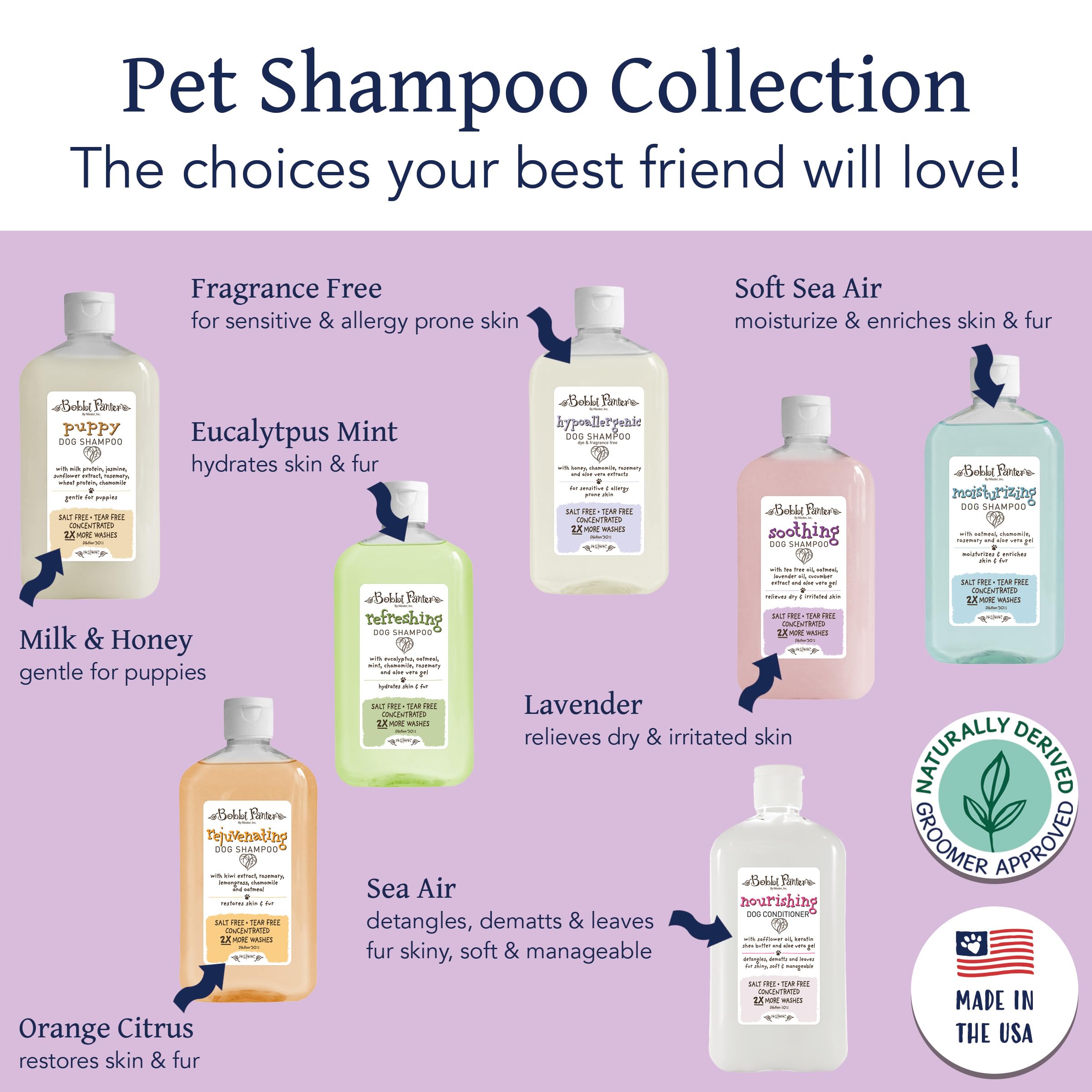 Bobbi Panter Soothing Dog Shampoo, Heals & Soothes Irritated Skin, Lavender Scent - 30:1 Concentrated Formula, Made in The USA,