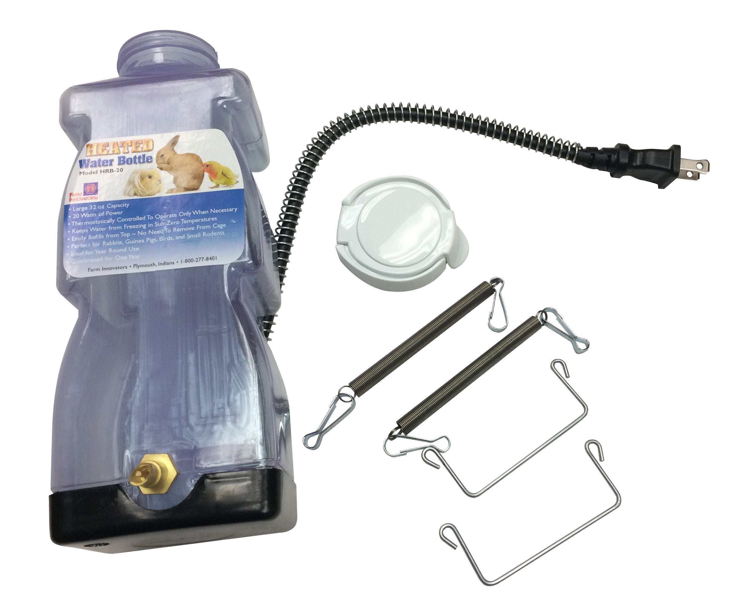 Farm Innovators Model Hrb-20 Heated Water Bottle For Rabbits, 32-Ounce, 20-Watt, 4.2 X 4.2 X 11.5 Inches ; 1 Pounds, White