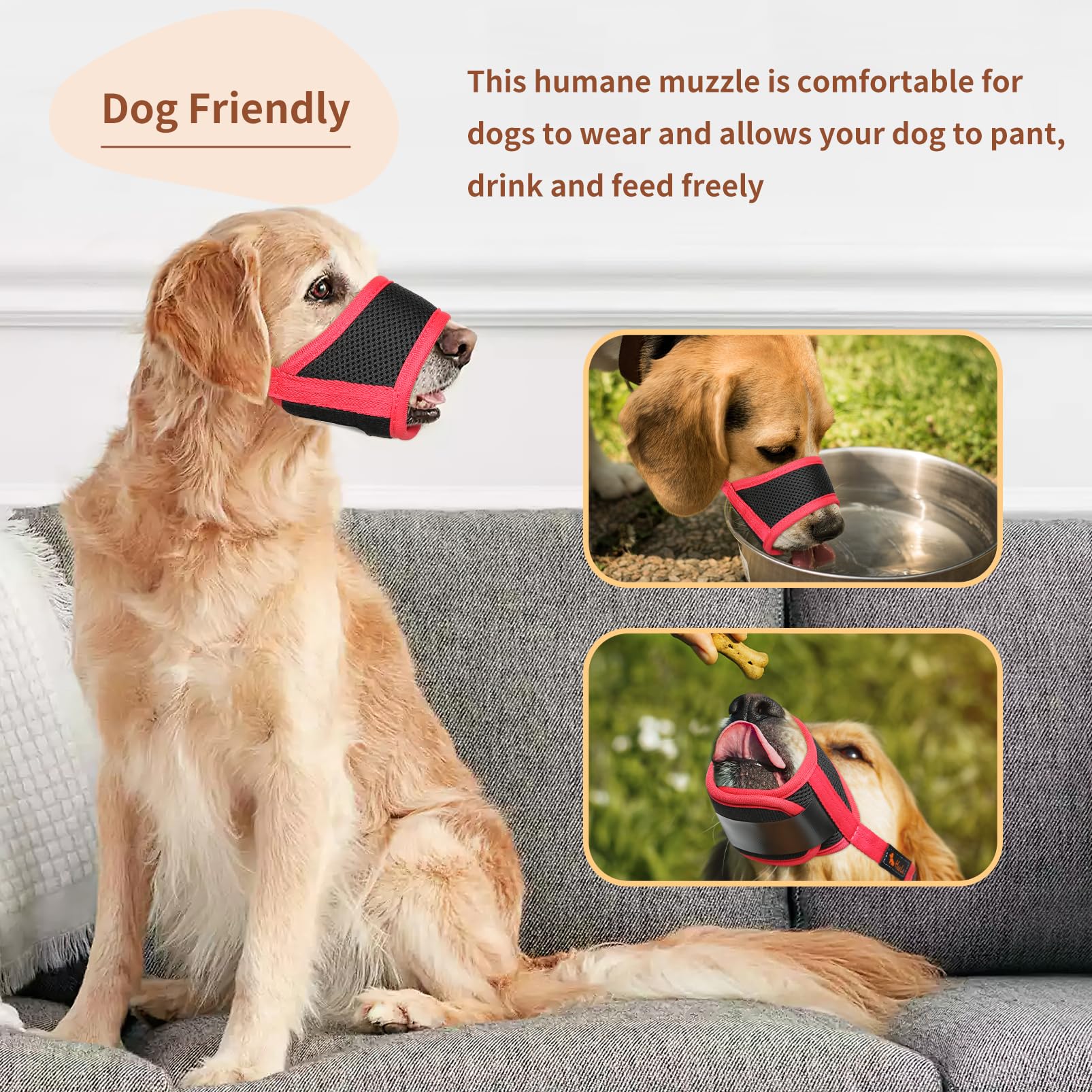 Heele Dog Muzzle,Soft Nylon Muzzle Anti Biting Barking Chewing,Air Mesh Breathable Drinkable Adjustable Loop Pets Muzzle For Small Medium Large Dogs 4 Colors 4 Sizes (Xxl, Red)