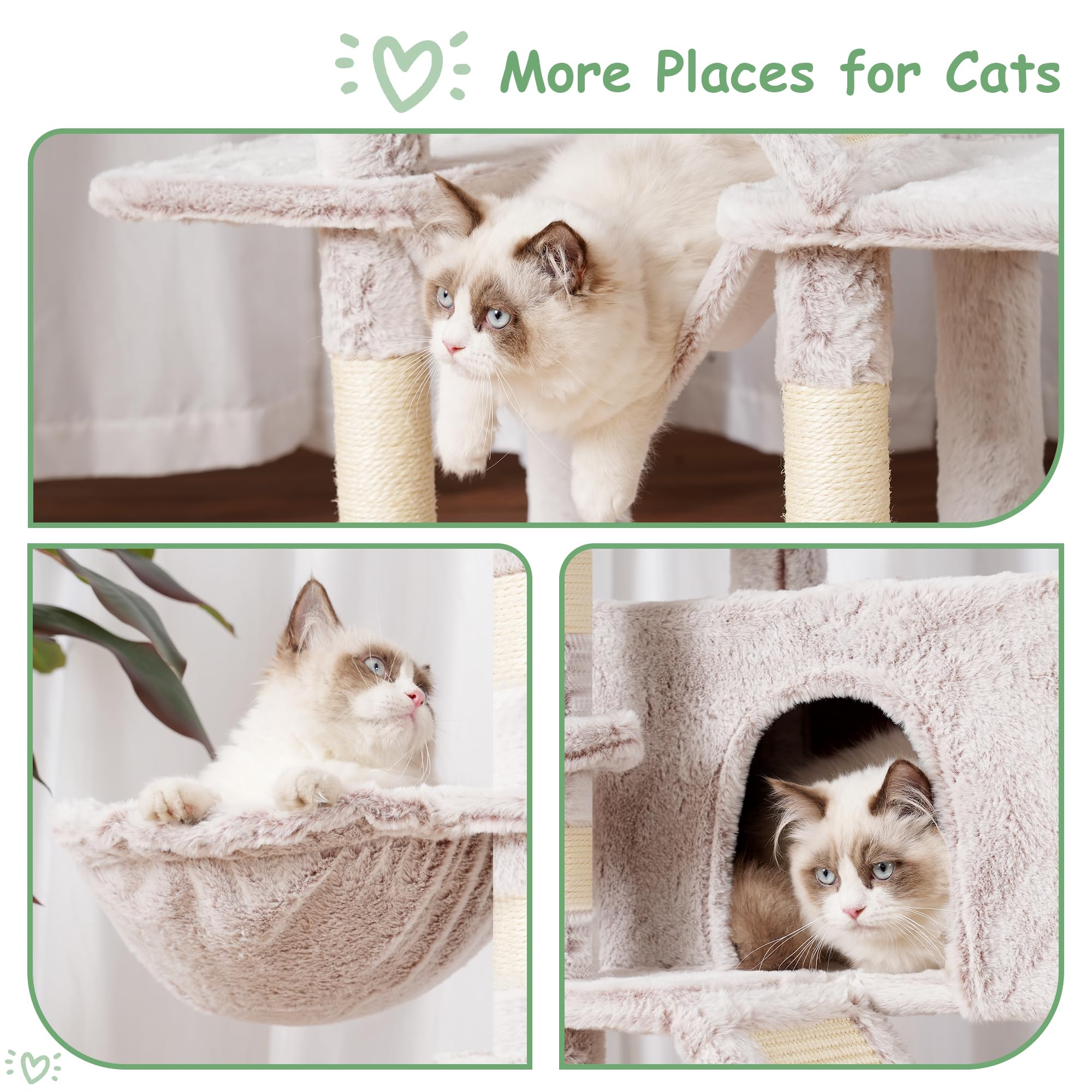 Gitelsnour Cat Tree, 63 Inch Multi-Level Cat Tower For Indoor Cats, Cat Condo With Cat Scratching Post And Board, Cat Hammock, M