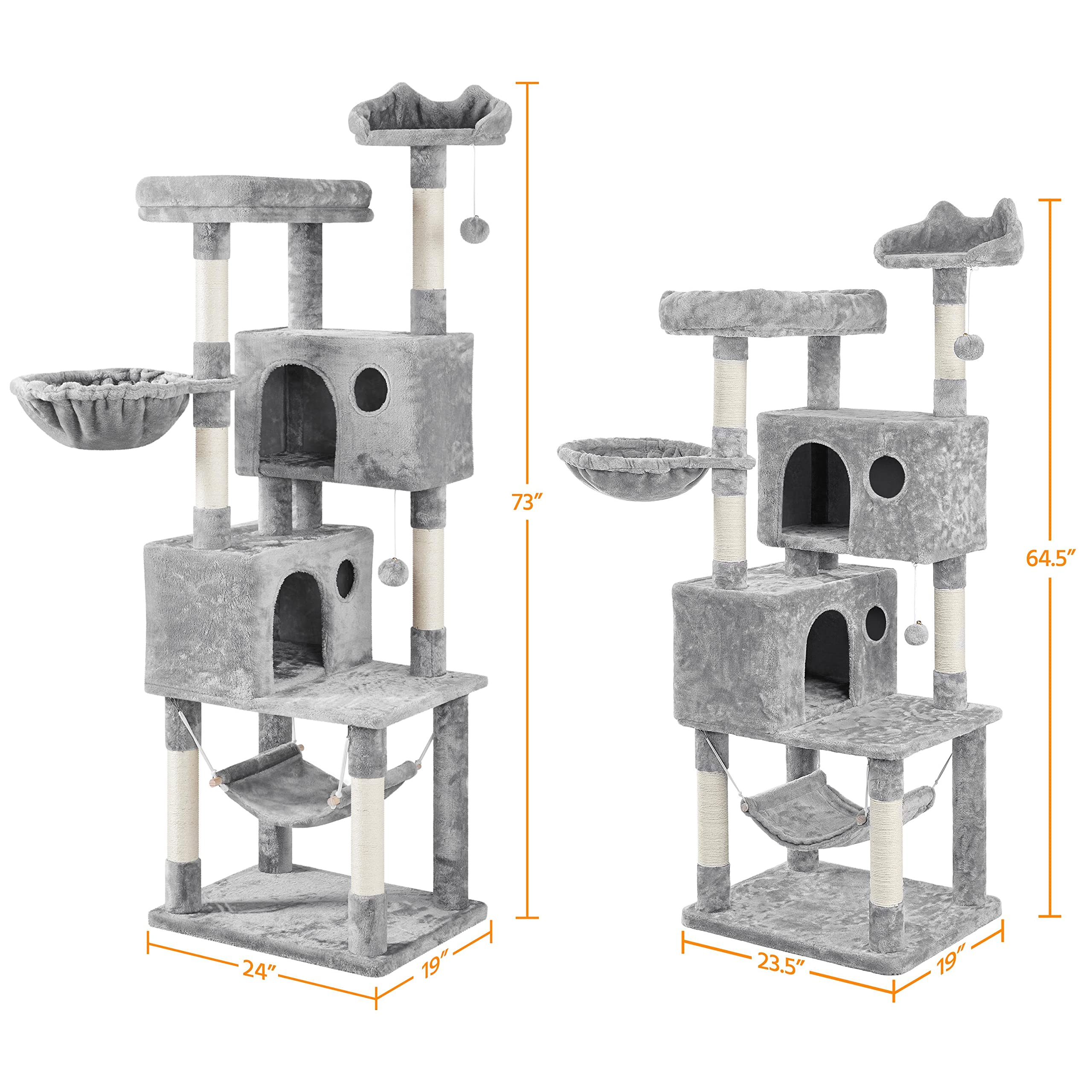 Yaheetech 73In Cat Tree Tower For Indoor Cats, Multi-Level Cat Activity Center With Scratching Posts Large Cat Condo With Funny Hammock For Kittens, Light Gray